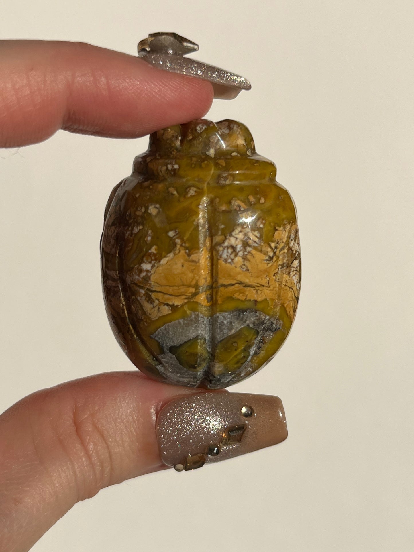 Indonesian Cotton Candy Agate Beetle Carving with Quartz (You Choose)