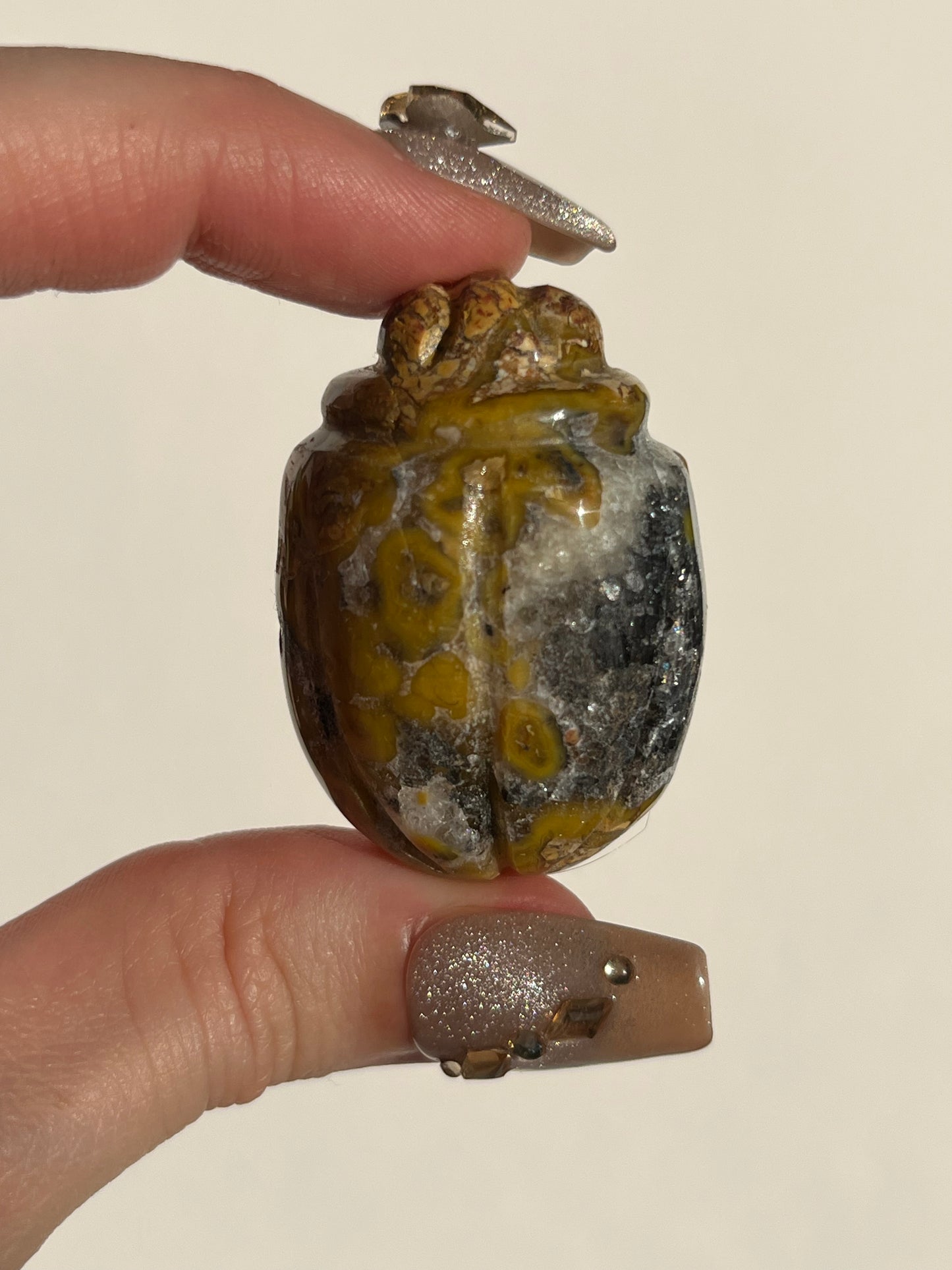 Indonesian Cotton Candy Agate Beetle Carving with Quartz (You Choose)