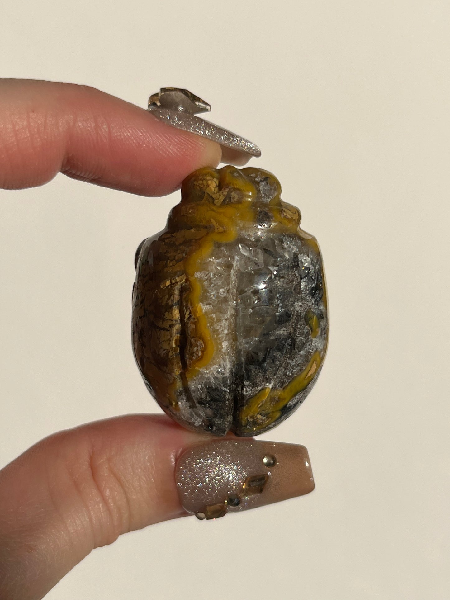 Indonesian Cotton Candy Agate Beetle Carving with Quartz (You Choose)