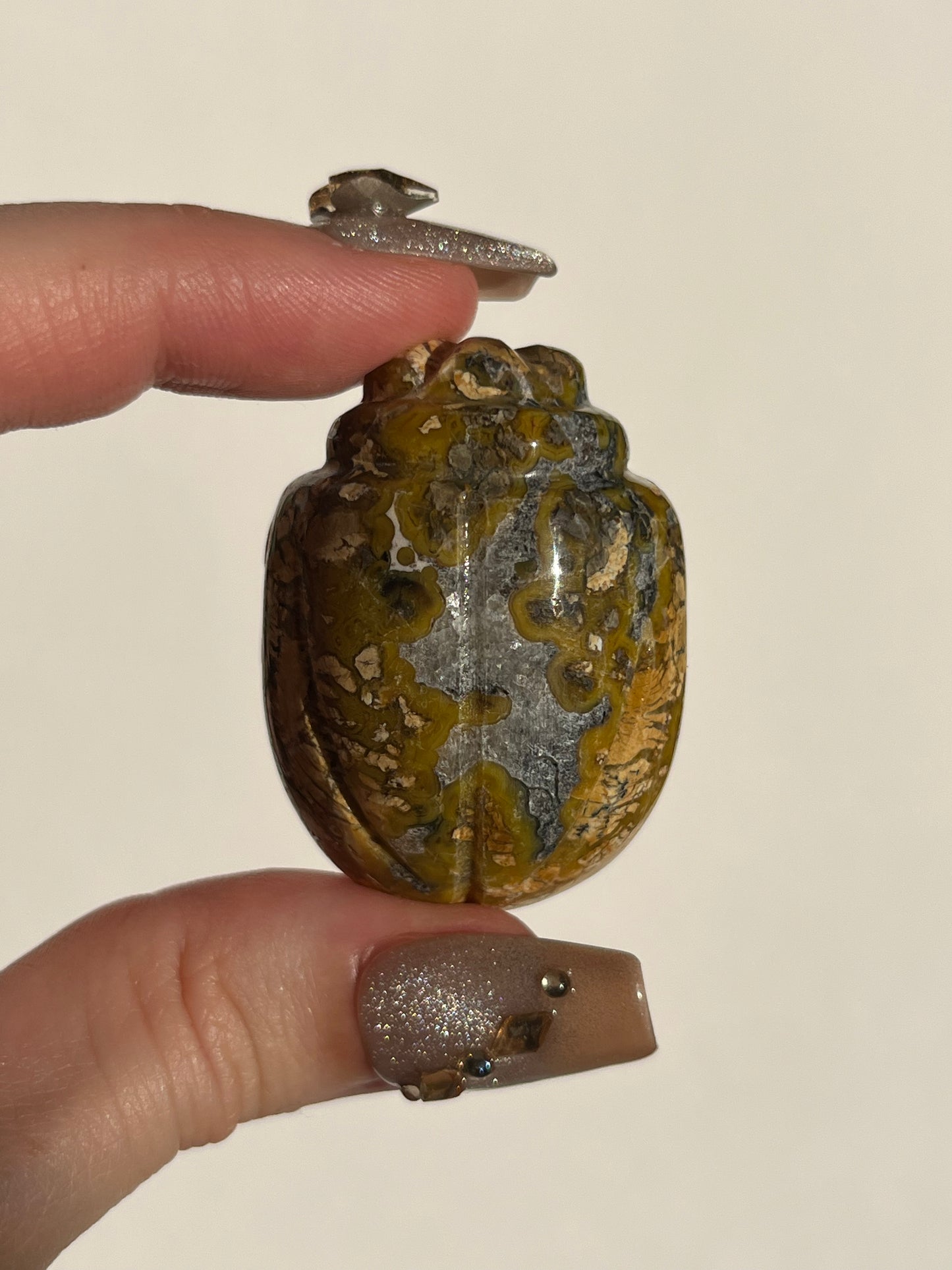 Indonesian Cotton Candy Agate Beetle Carving with Quartz (You Choose)