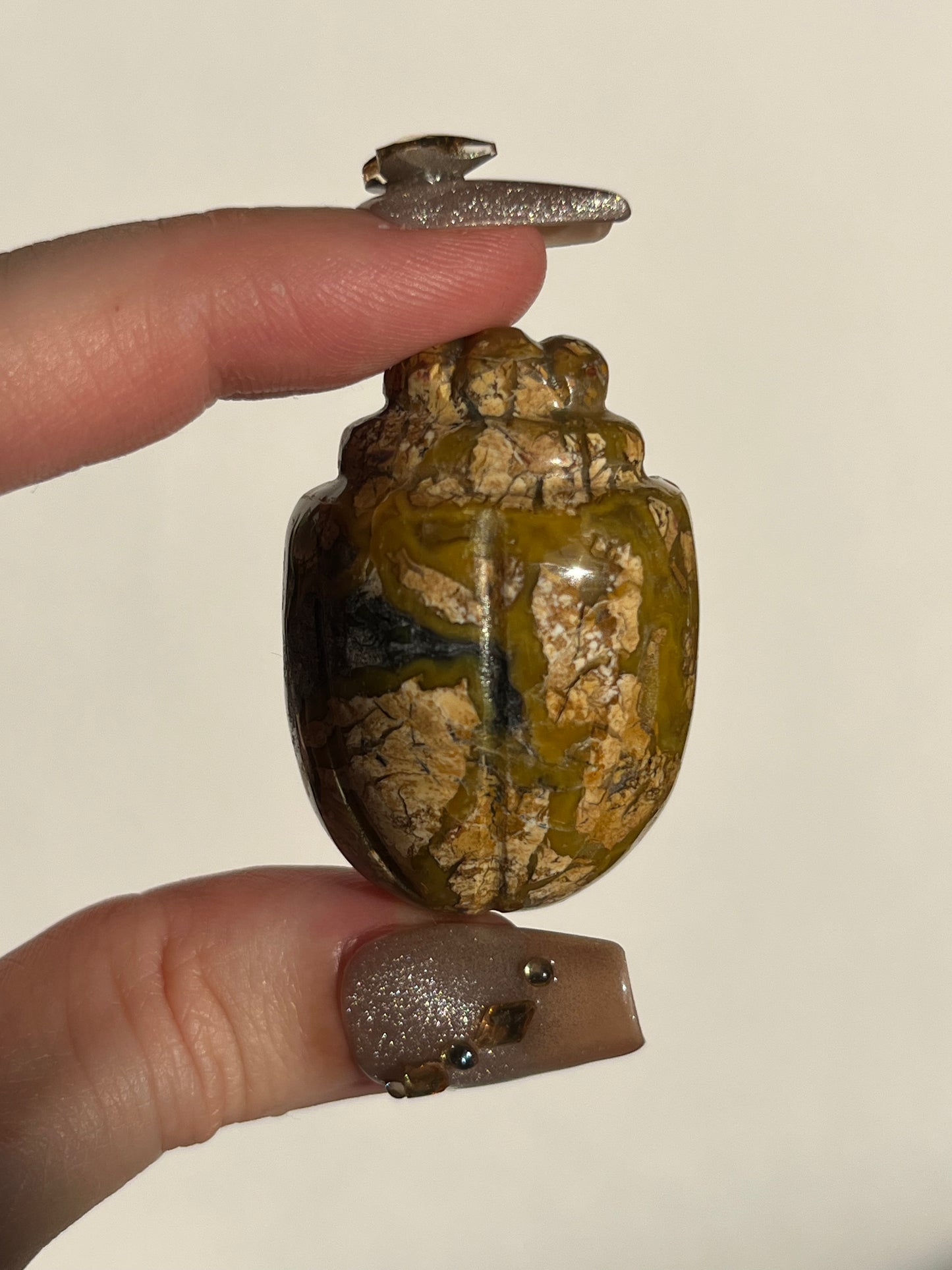 Indonesian Cotton Candy Agate Beetle Carving with Quartz (You Choose)