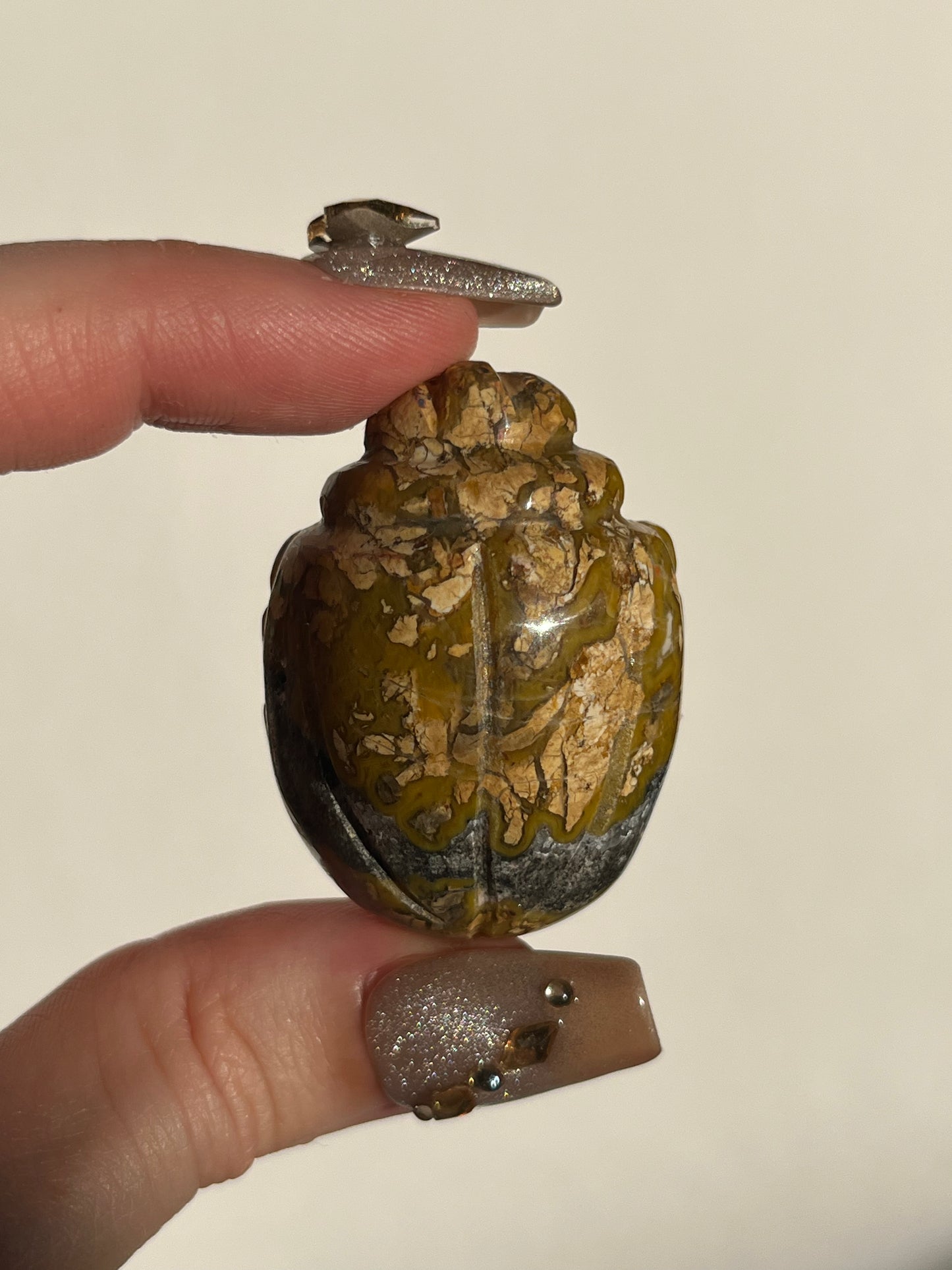 Indonesian Cotton Candy Agate Beetle Carving with Quartz (You Choose)
