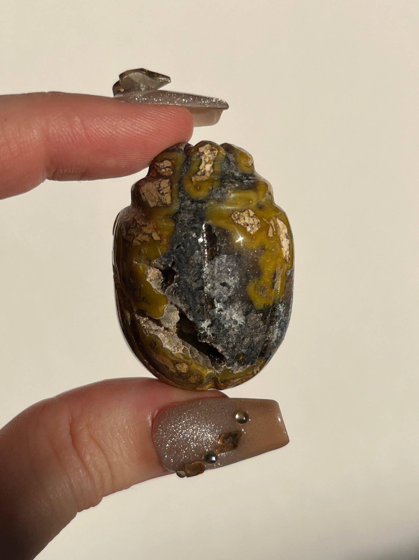 Indonesian Cotton Candy Agate Beetle Carving with Quartz (You Choose)