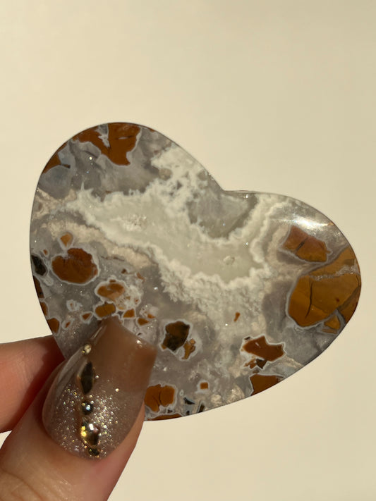 Indonesian Cotton Candy Agate and Quartz Heart B
