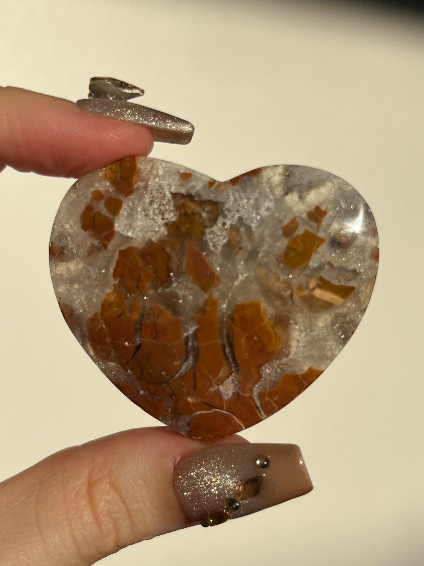 Indonesian Cotton Candy Agate and Quartz Heart C