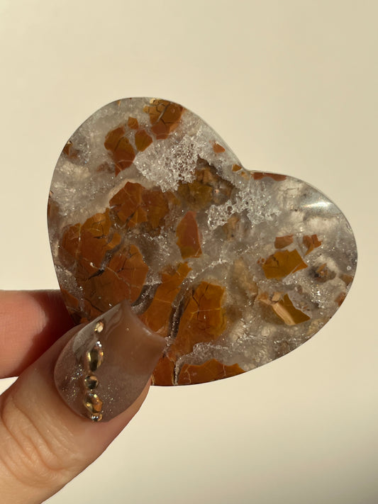 Indonesian Cotton Candy Agate and Quartz Heart C