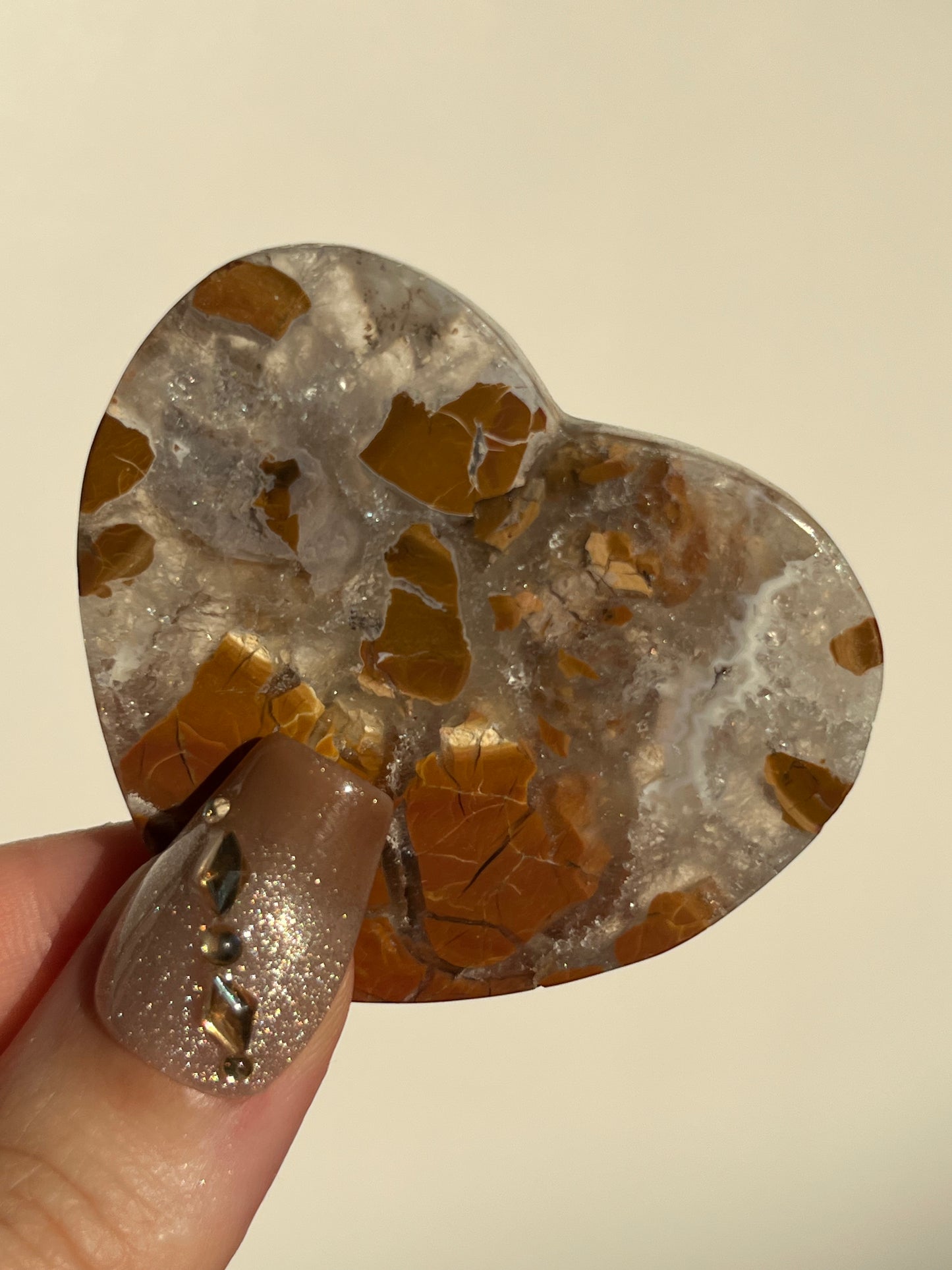 Indonesian Cotton Candy Agate and Quartz Heart C