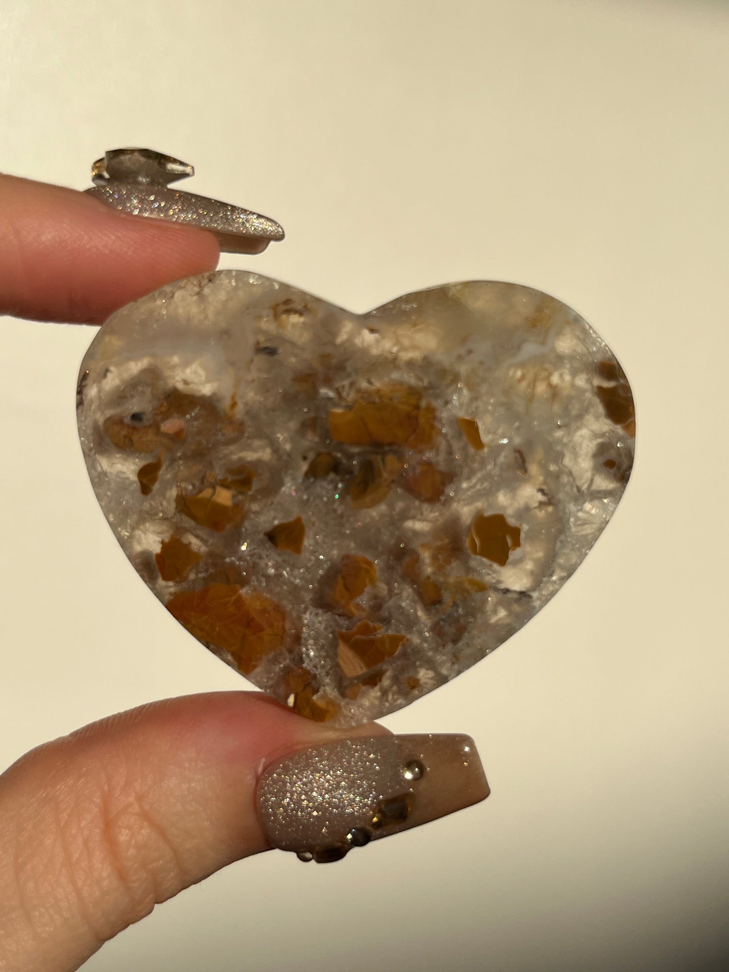 Indonesian Cotton Candy Agate and Quartz Heart H
