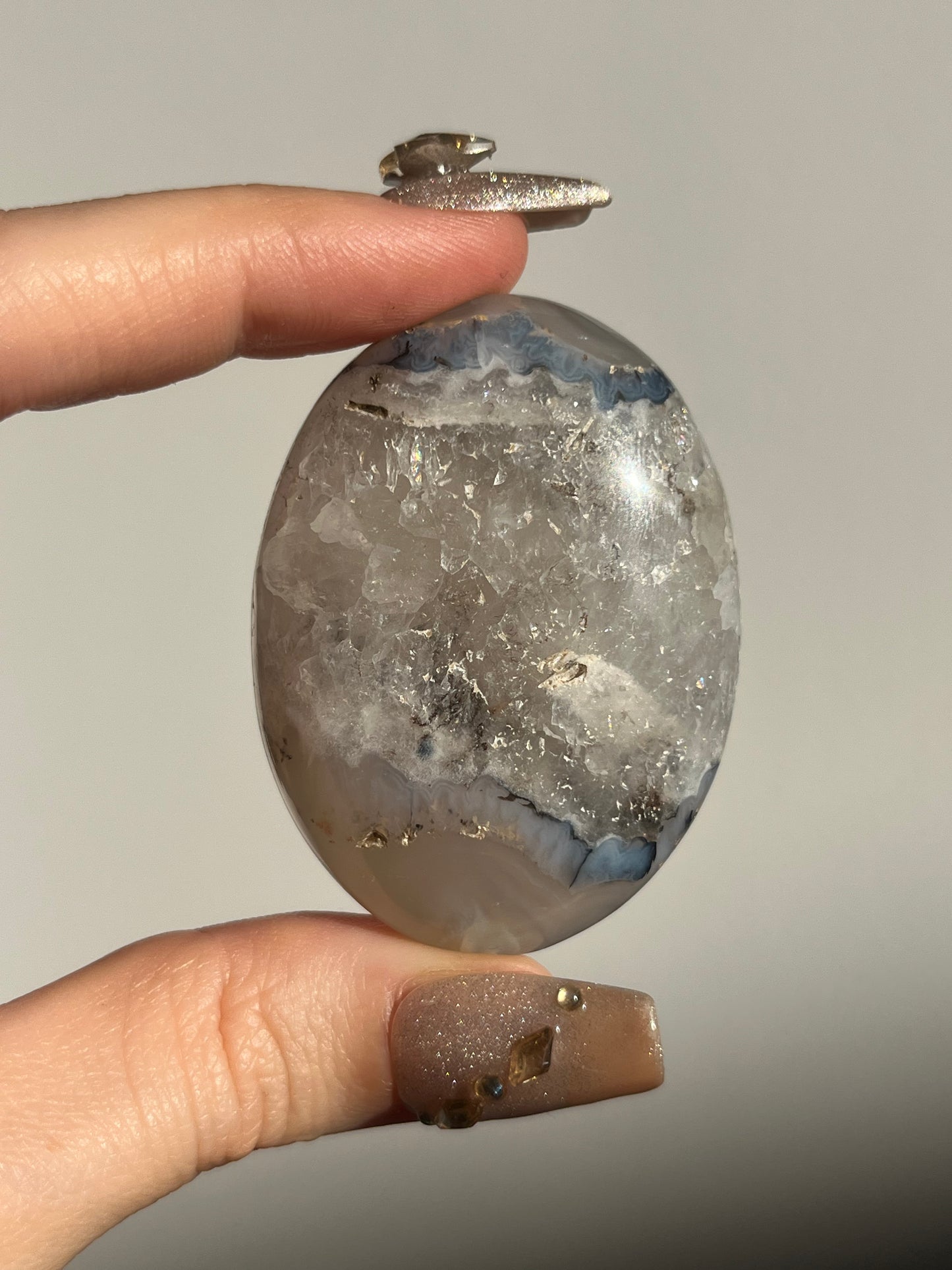 Flower Agate Palmstone with Quartz & Dendritic Inclusions D