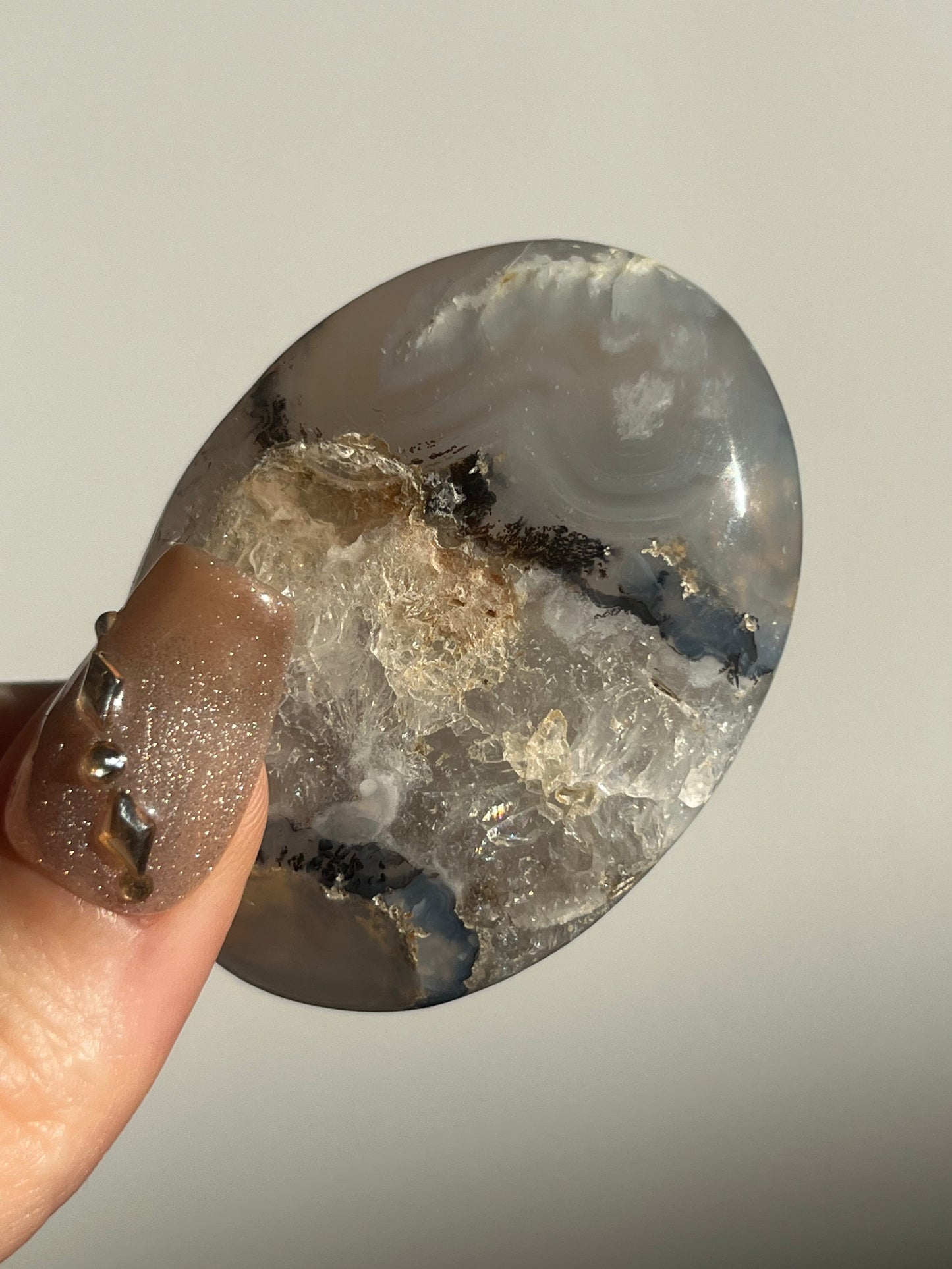 Flower Agate Palmstone with Quartz & Dendritic Inclusions D