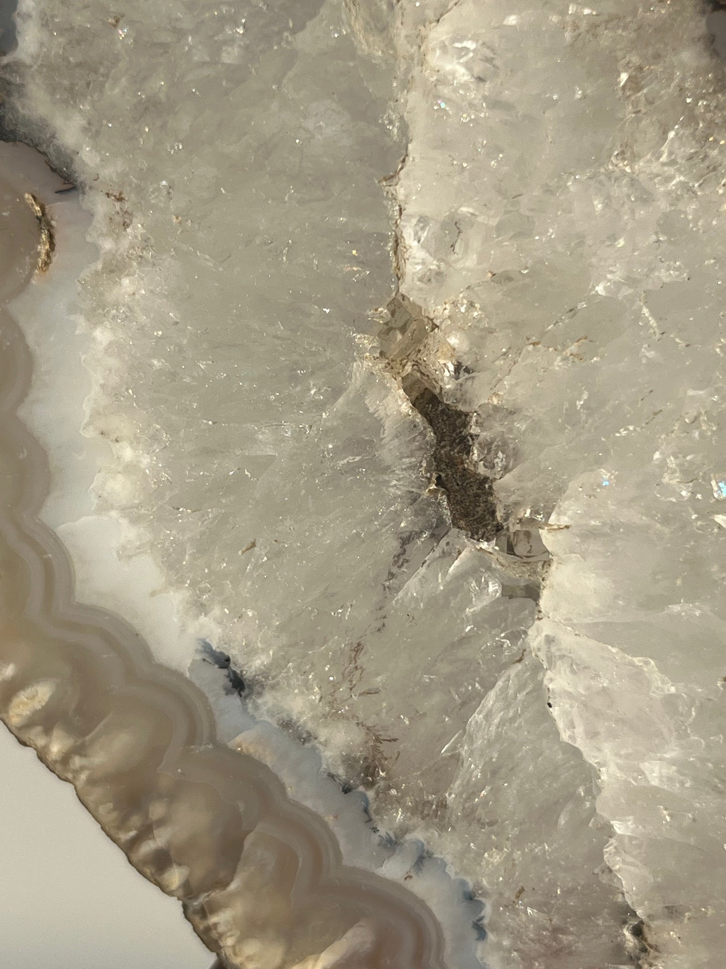 Indonesian Flower Agate with Quartz and Dendritic Inclusions Slab on Stand
