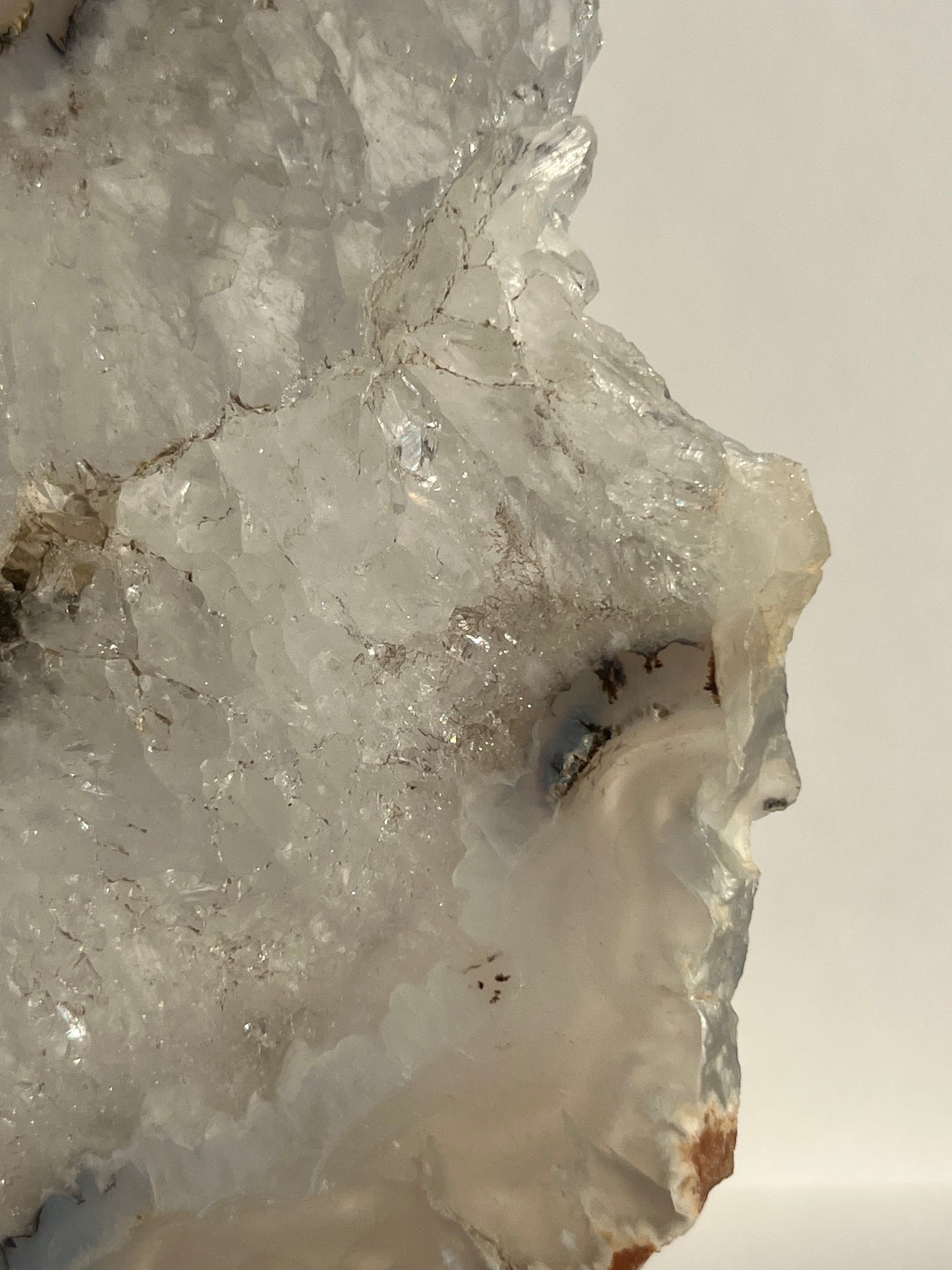 Indonesian Flower Agate with Quartz and Dendritic Inclusions Slab on Stand