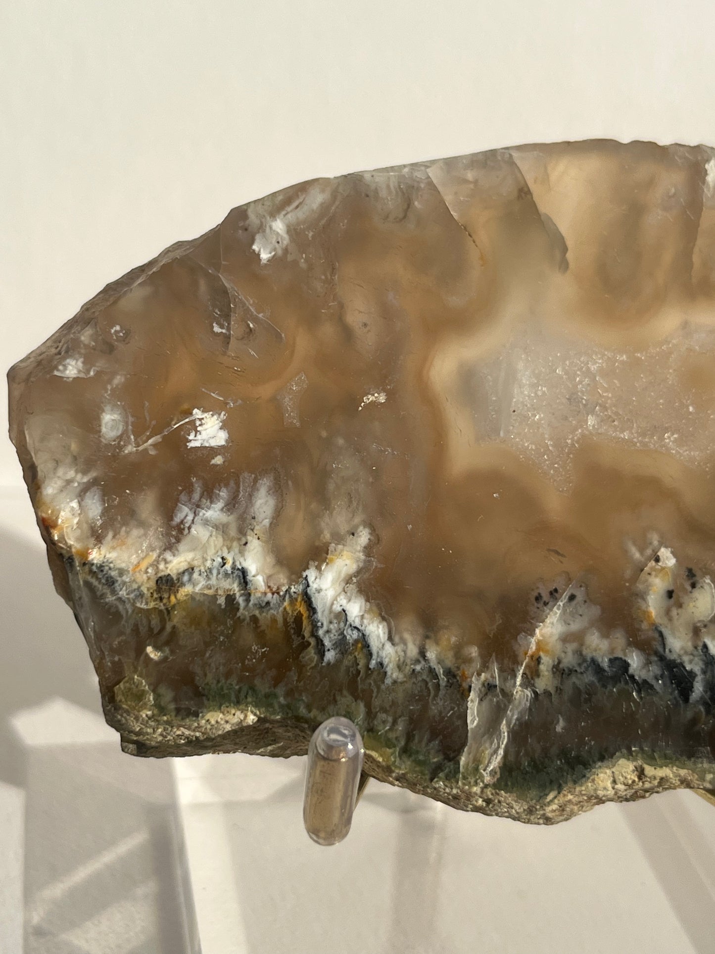 Flower Agate Slab with Dendritic & Green Moss Inclusions on Stand A