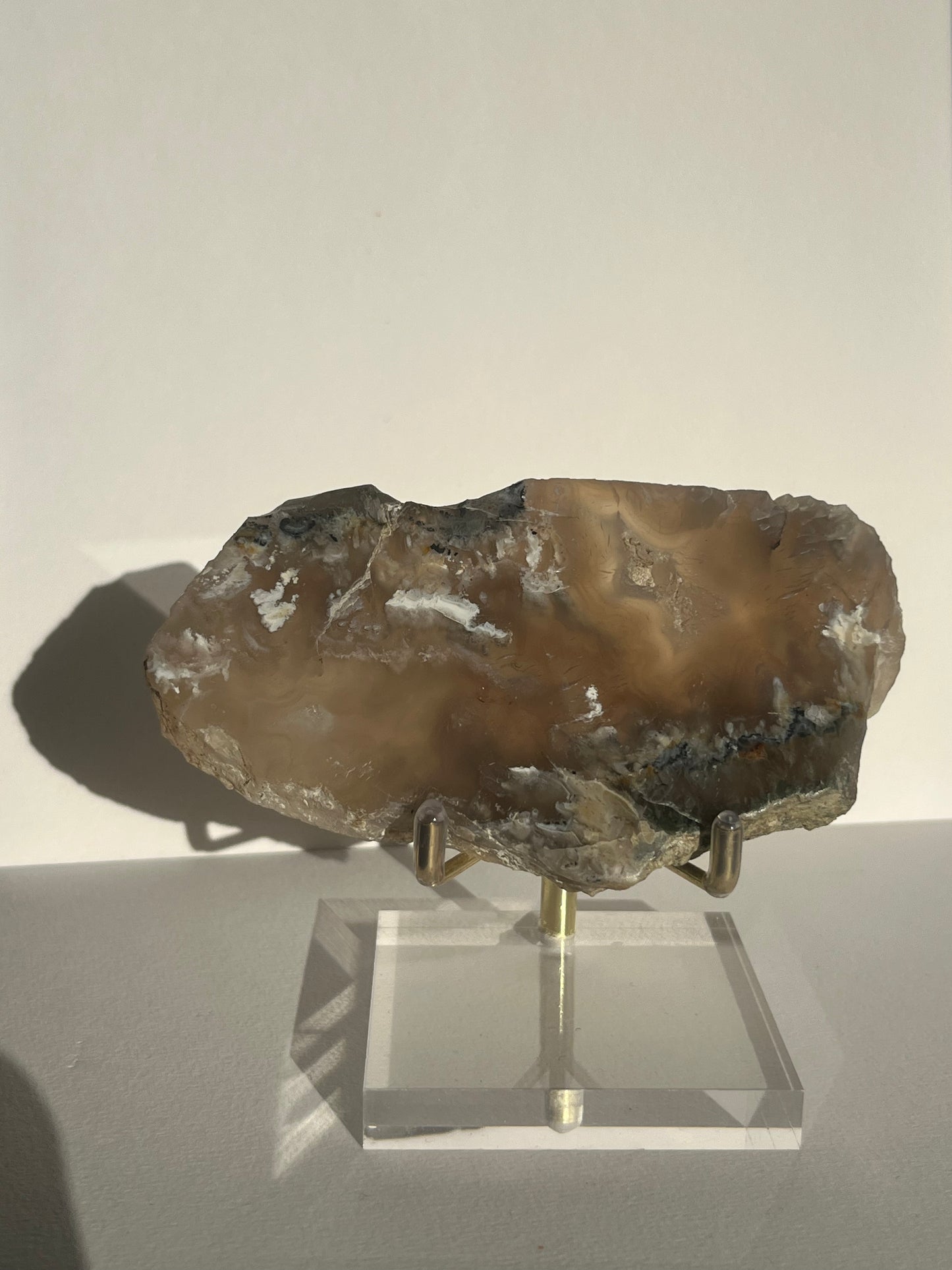 Flower Agate Slab with Green Moss & Dendritic Inclusions on Stand C