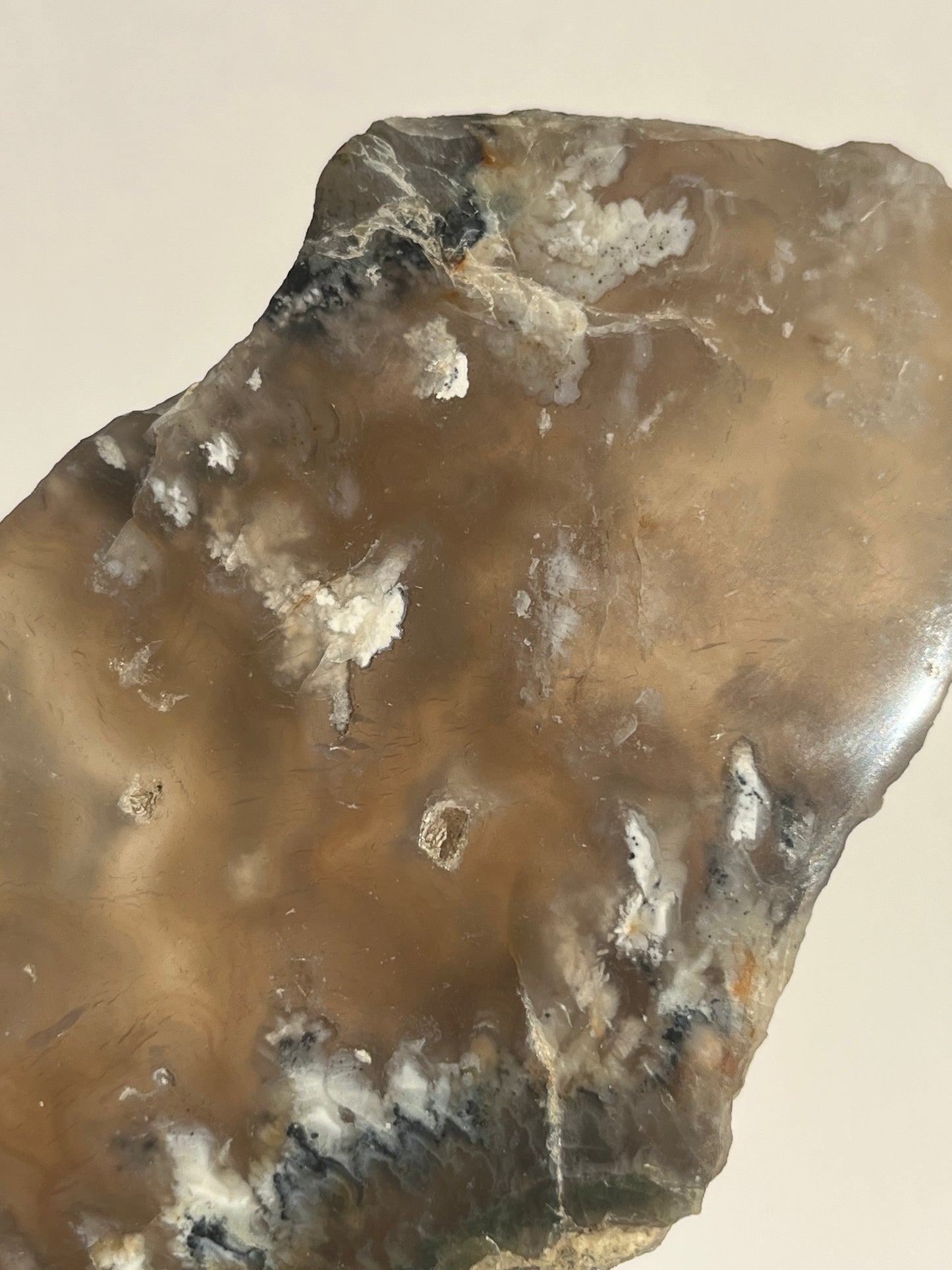 Flower Agate Slab with Green Moss & Dendritic Inclusions on Stand C