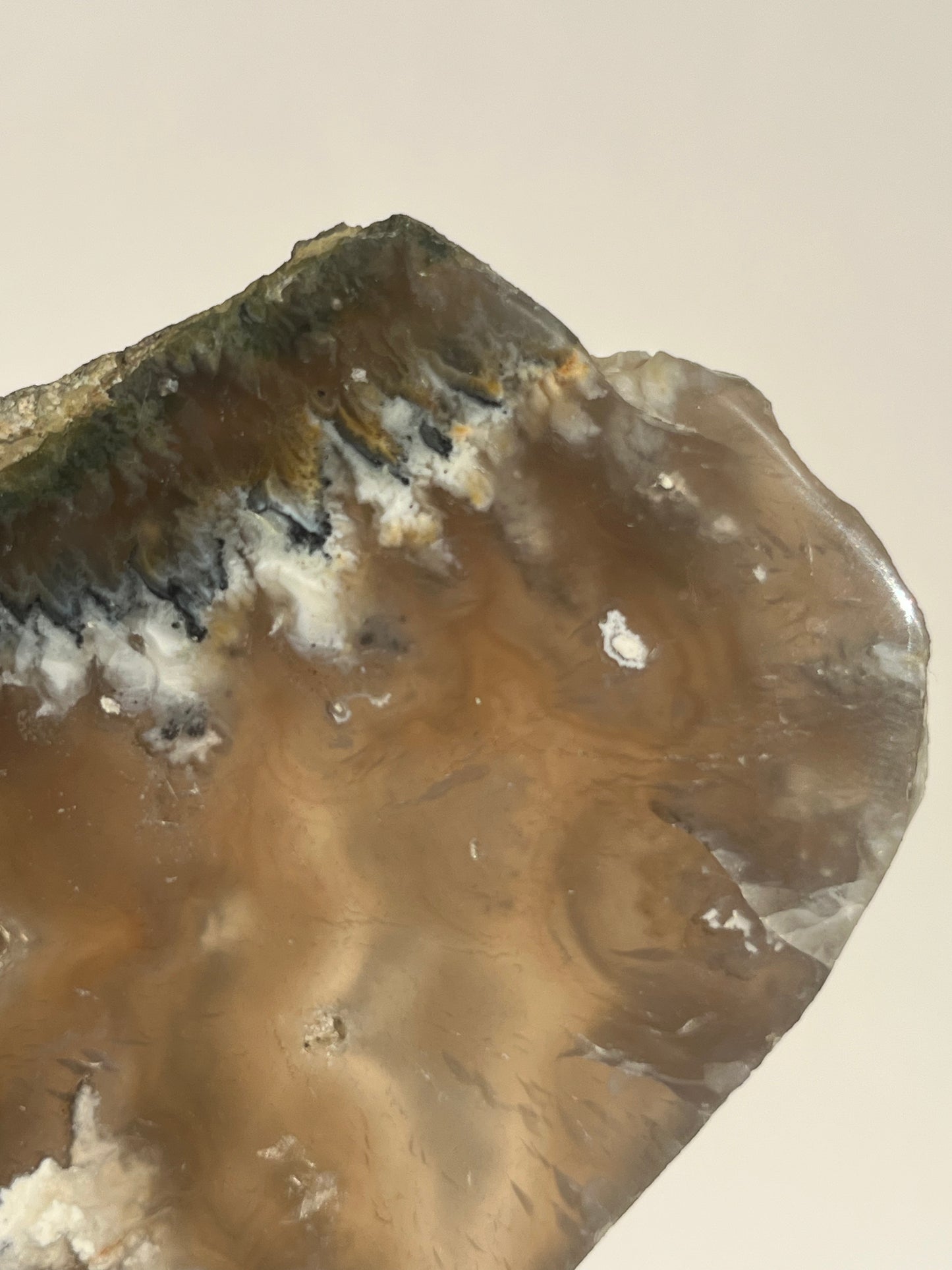 Flower Agate Slab with Green Moss & Dendritic Inclusions on Stand C