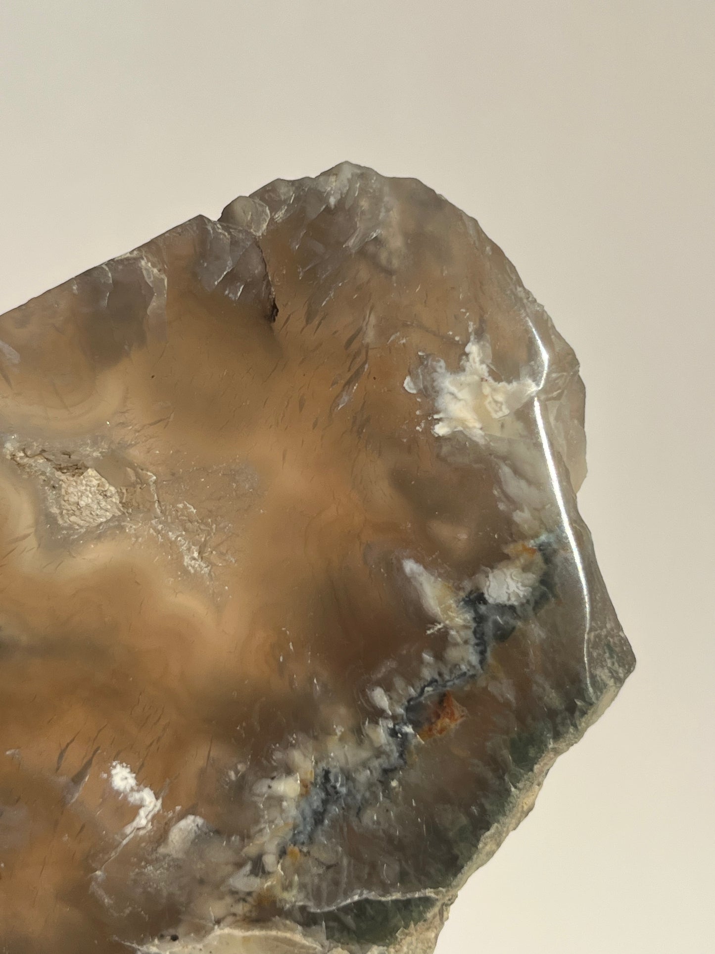 Flower Agate Slab with Green Moss & Dendritic Inclusions on Stand C