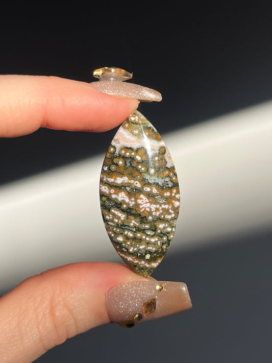 Indonesian Orbicular Jasper Pointed Ellipse Cabochons (You Choose)