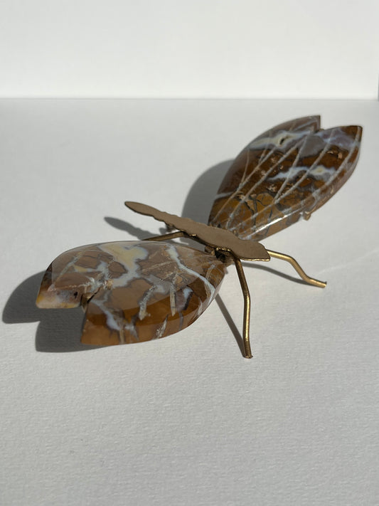 Indonesian Cotton Candy Agate Dragonfly Carving on Stand A