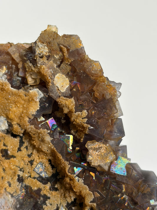 Iridescent Fluorite Specimen with Calcite C