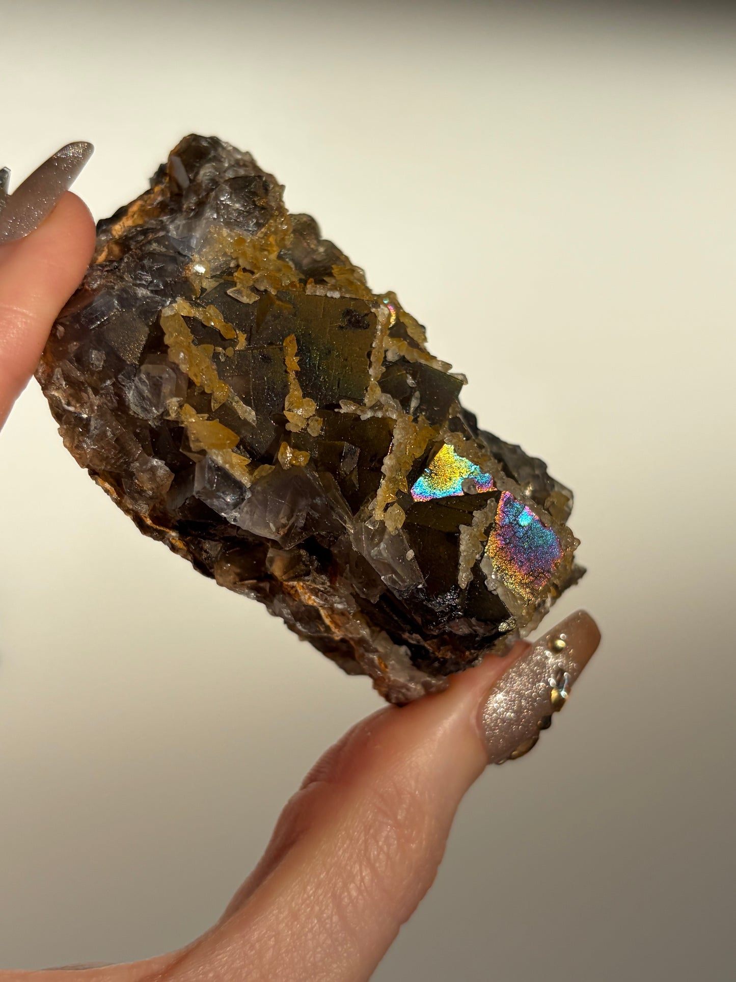 Iridescent Fluorite and Dog's Tooth Calcite Specimen F