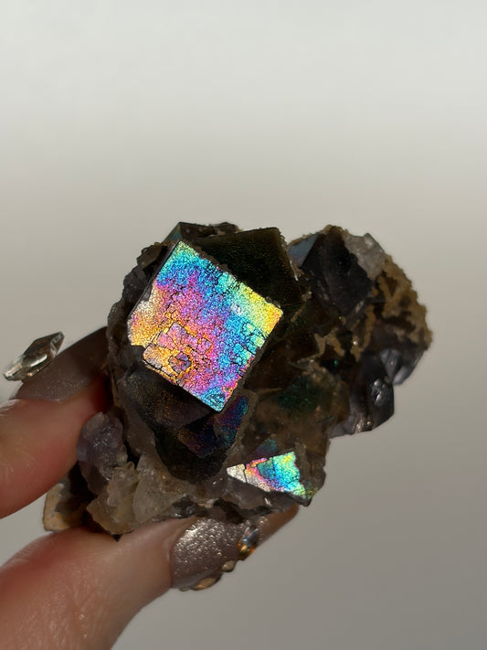 Iridescent Fluorite Specimen with Calcite G