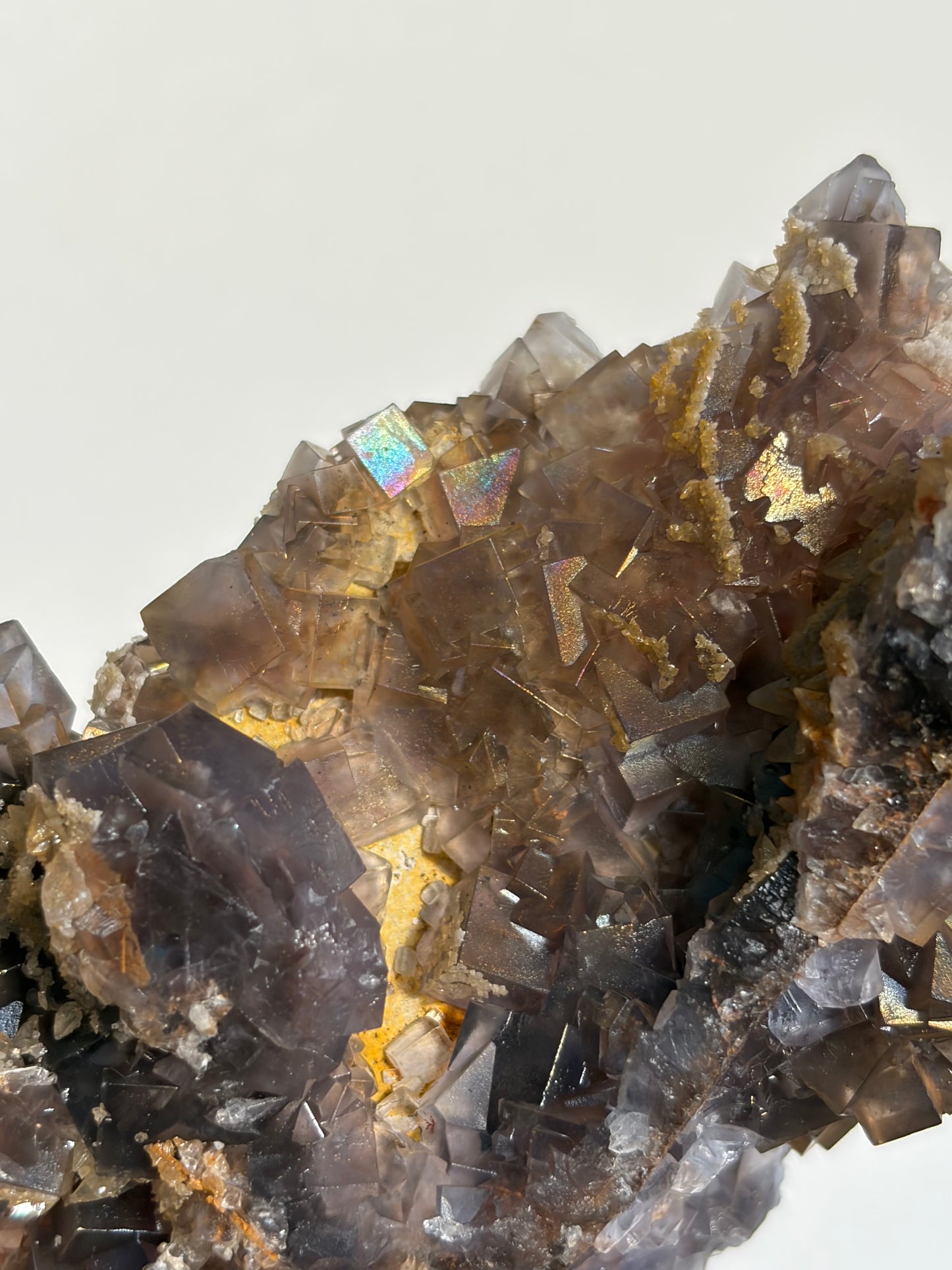 Iridescent Fluorite Specimen with Dog's Tooth Calcite and Winged Selenite A