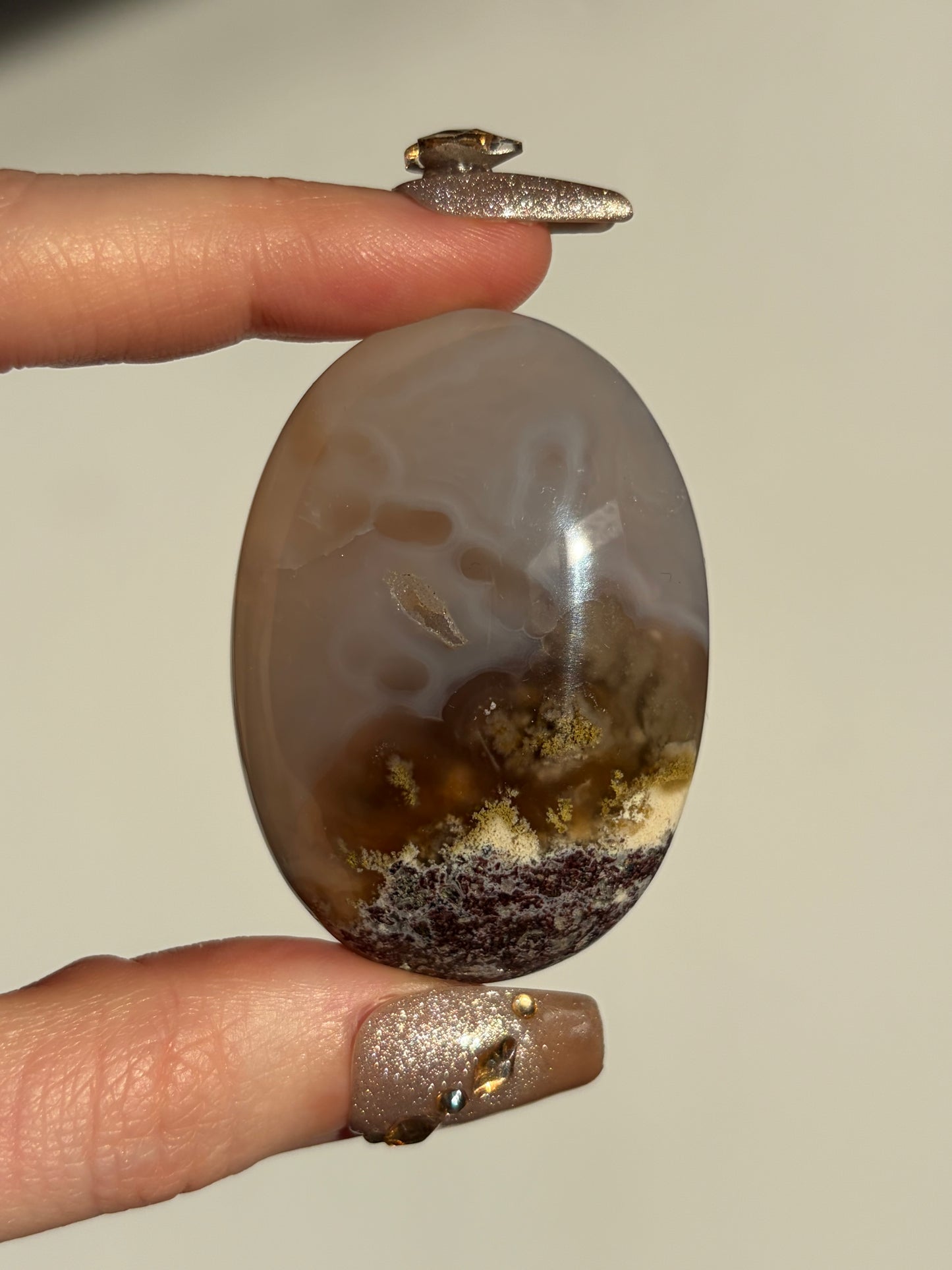 Jelly Orbicular Nebula Agate Palmstone with Green Moss Inclusions D
