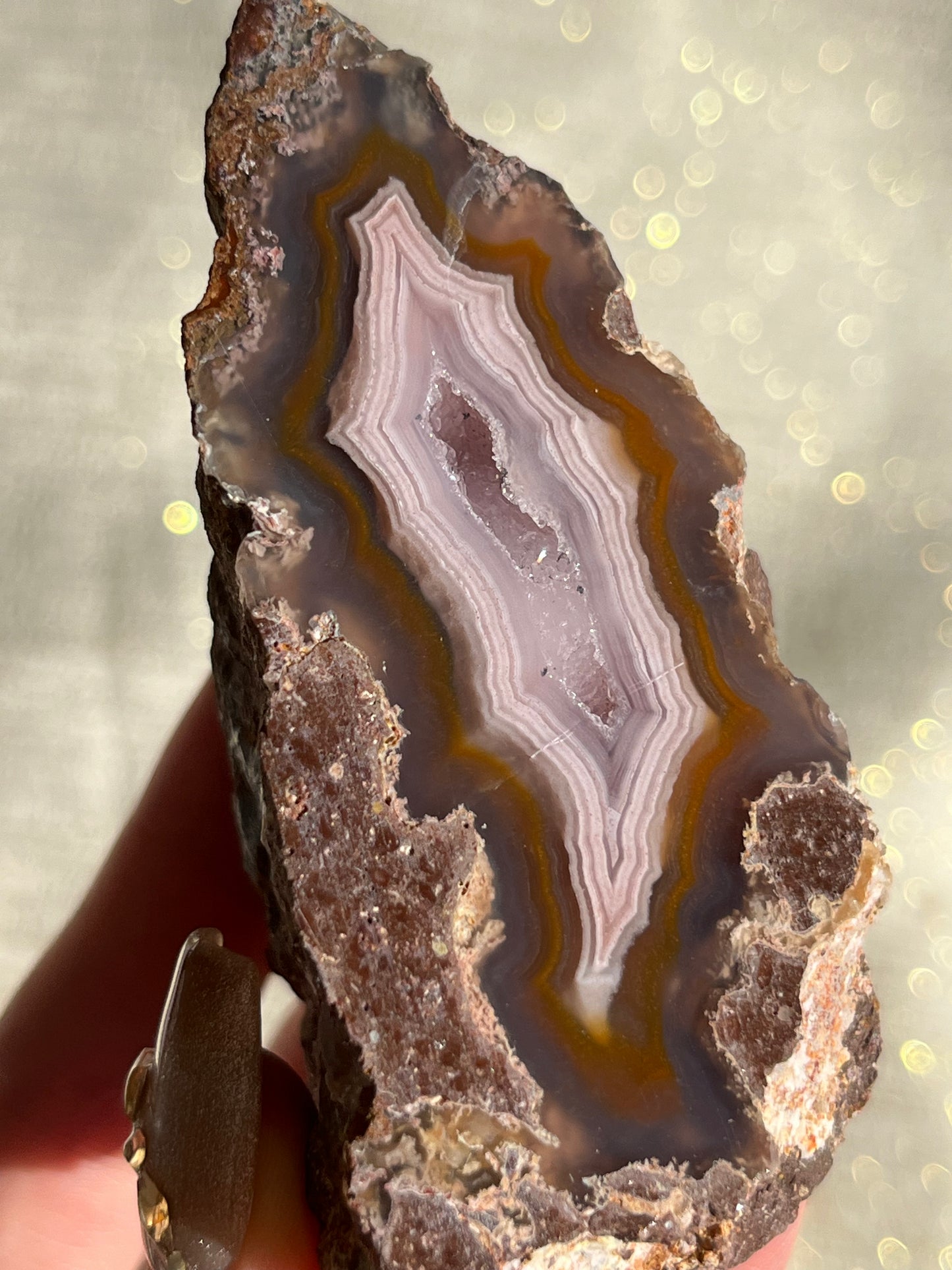 ‘Pastel’ Pink and Orange Laguna Agate with Pink Quartz Geode #B