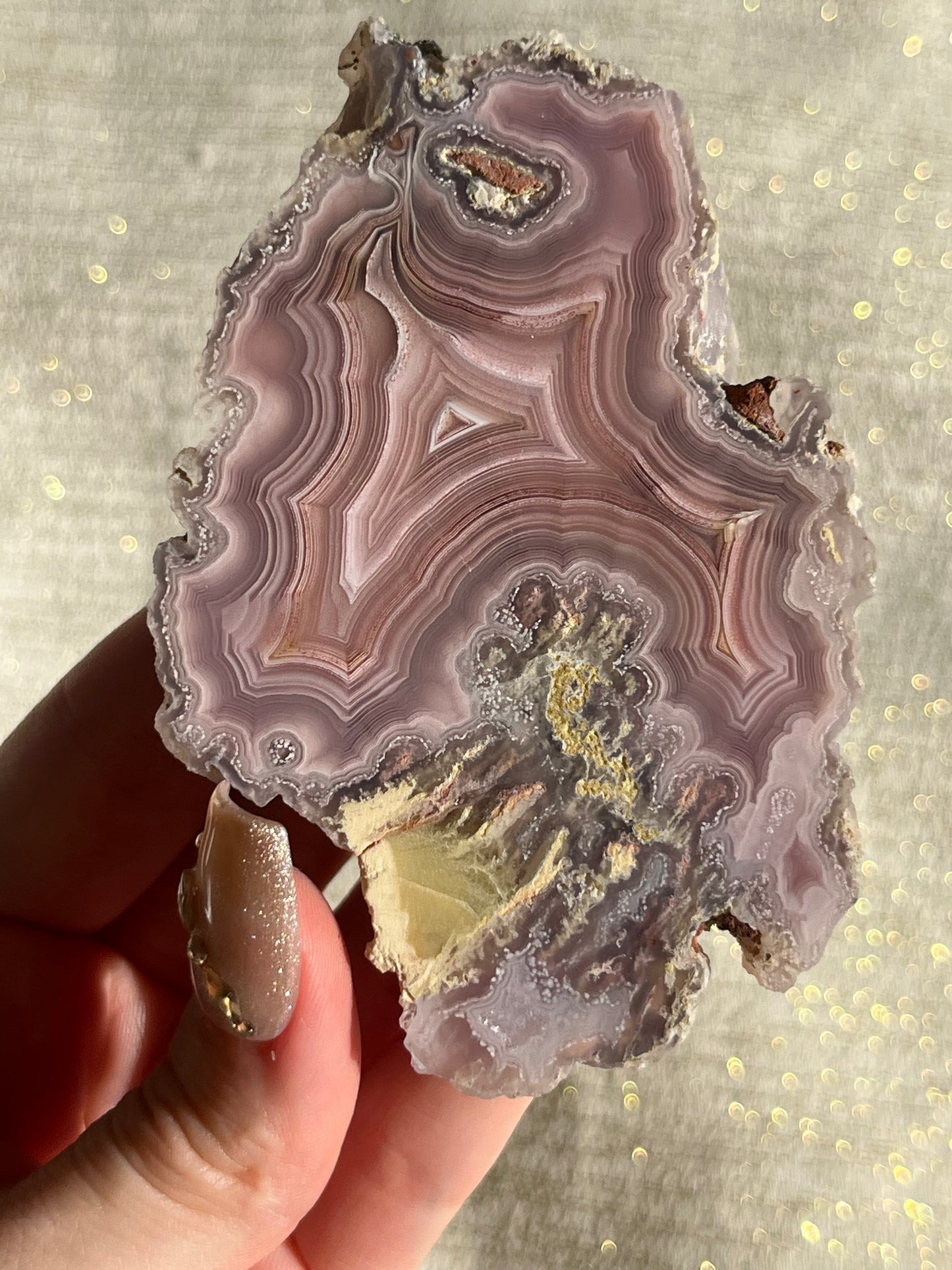 "Fantasia" Pink Laguna Agate with Moss Inclusions and Parallax #E