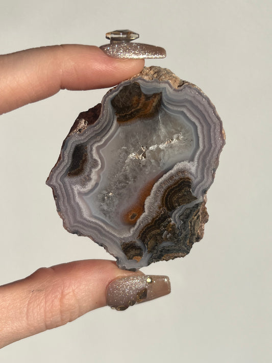 Purple Laguna Agate Slice with Sagenite Inclusions & Parallax Effect A
