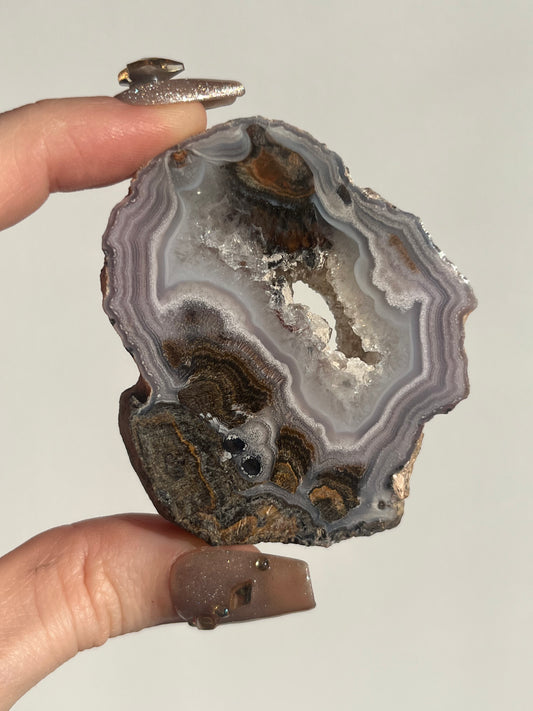 Purple Laguna Agate Slice with Sagenite Inclusions and Parallax Effect E