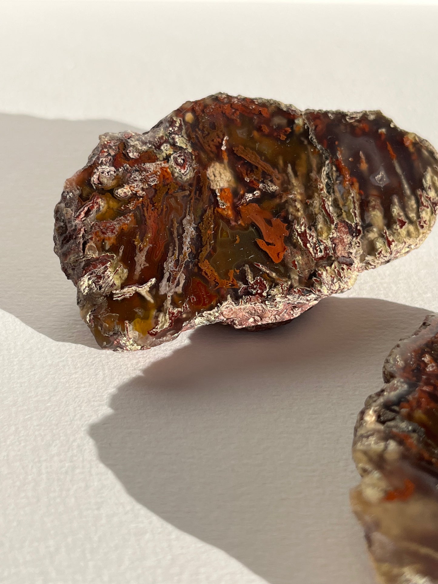 “Autumn Veils” Natural Carnelian Laguna Agate with Moss Inclusions Pair A
