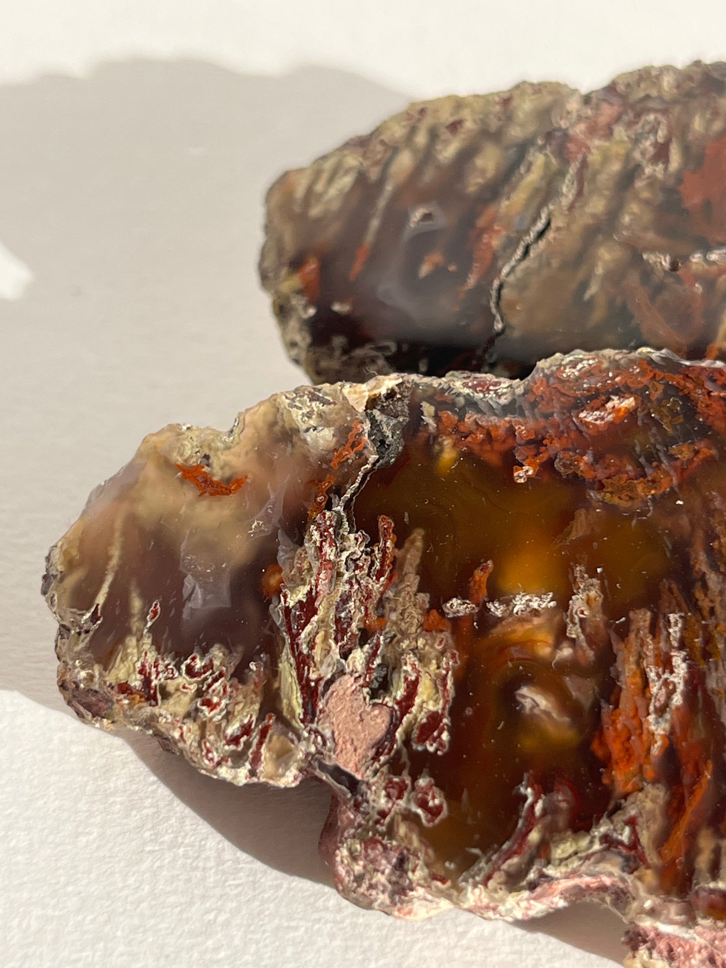 “Autumn Veils” Natural Carnelian Laguna Agate with Moss Inclusions Pair A