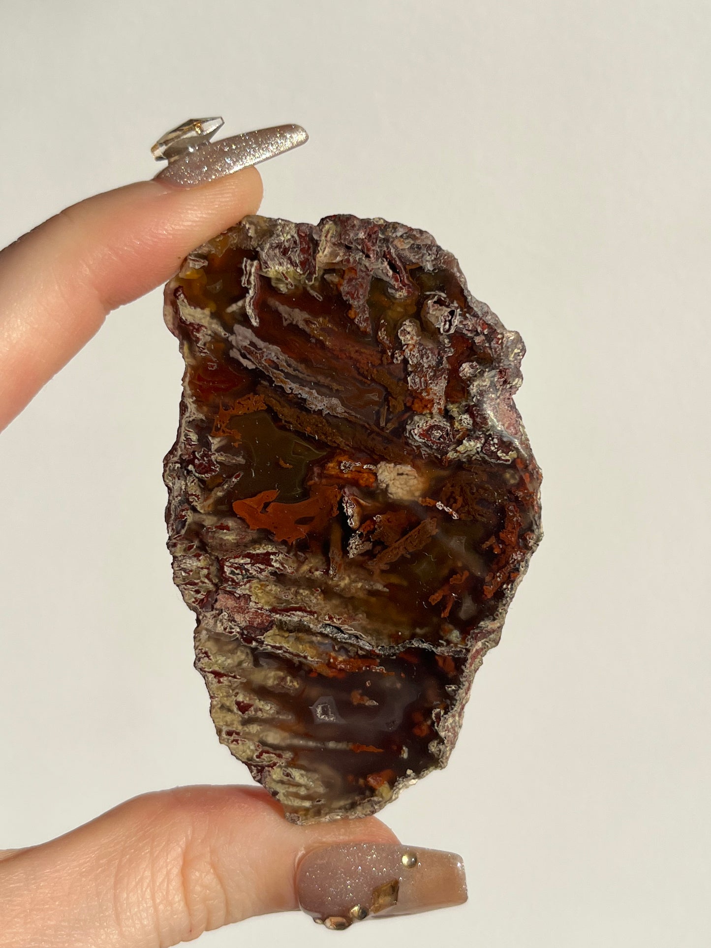 “Autumn Veils” Natural Carnelian Laguna Agate with Moss Inclusions Pair A