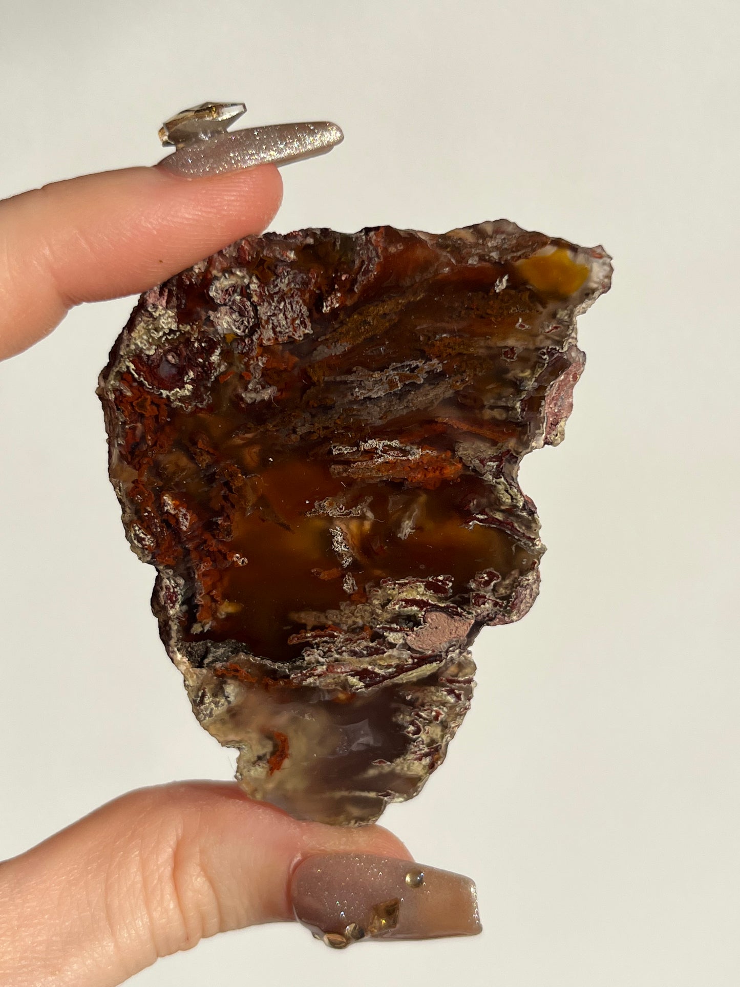 “Autumn Veils” Natural Carnelian Laguna Agate with Moss Inclusions Pair A