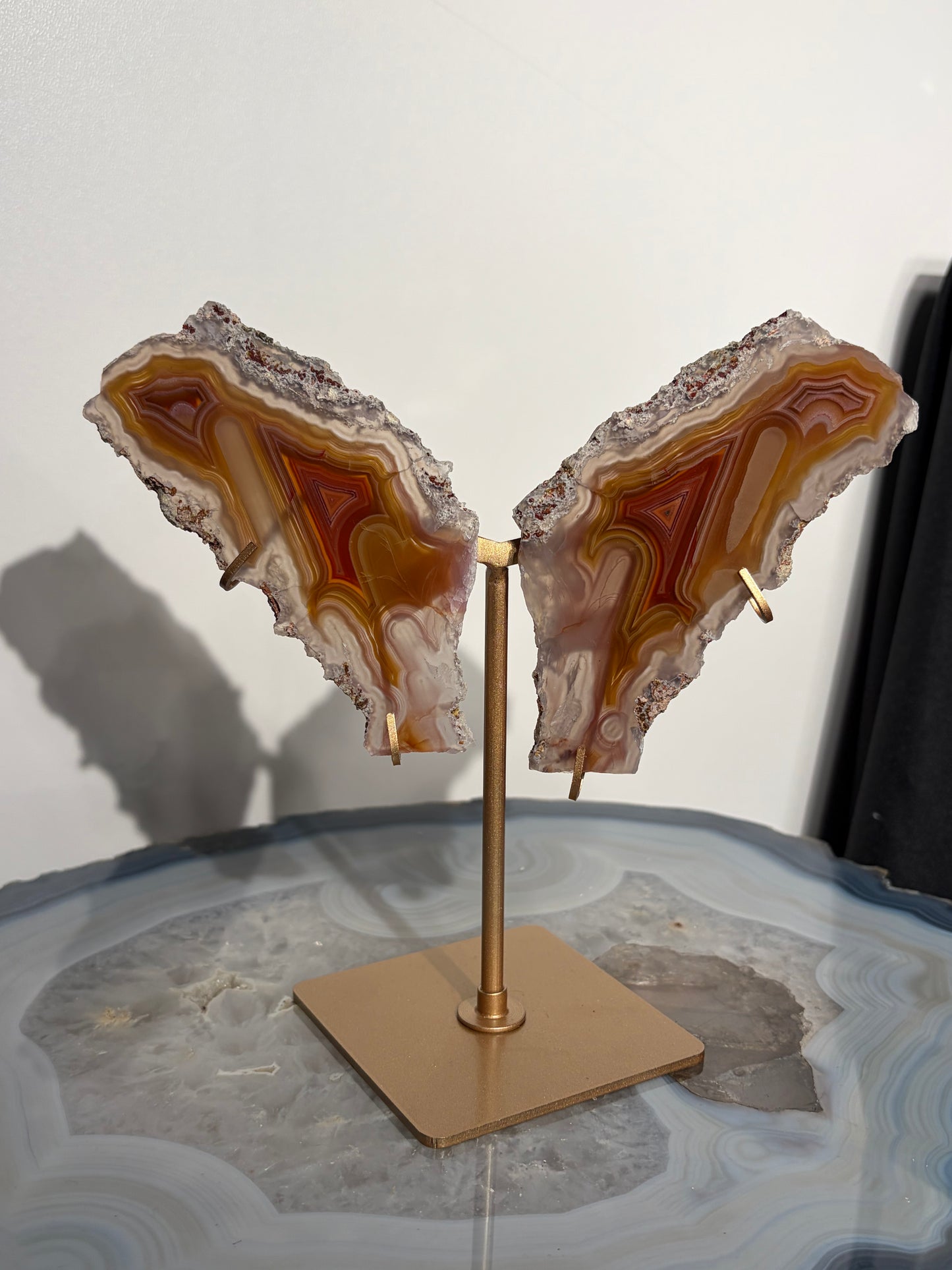 "Ophelia Rising" Red-Orange Laguna Agate Butterfly Wing Set with Parallax Effect