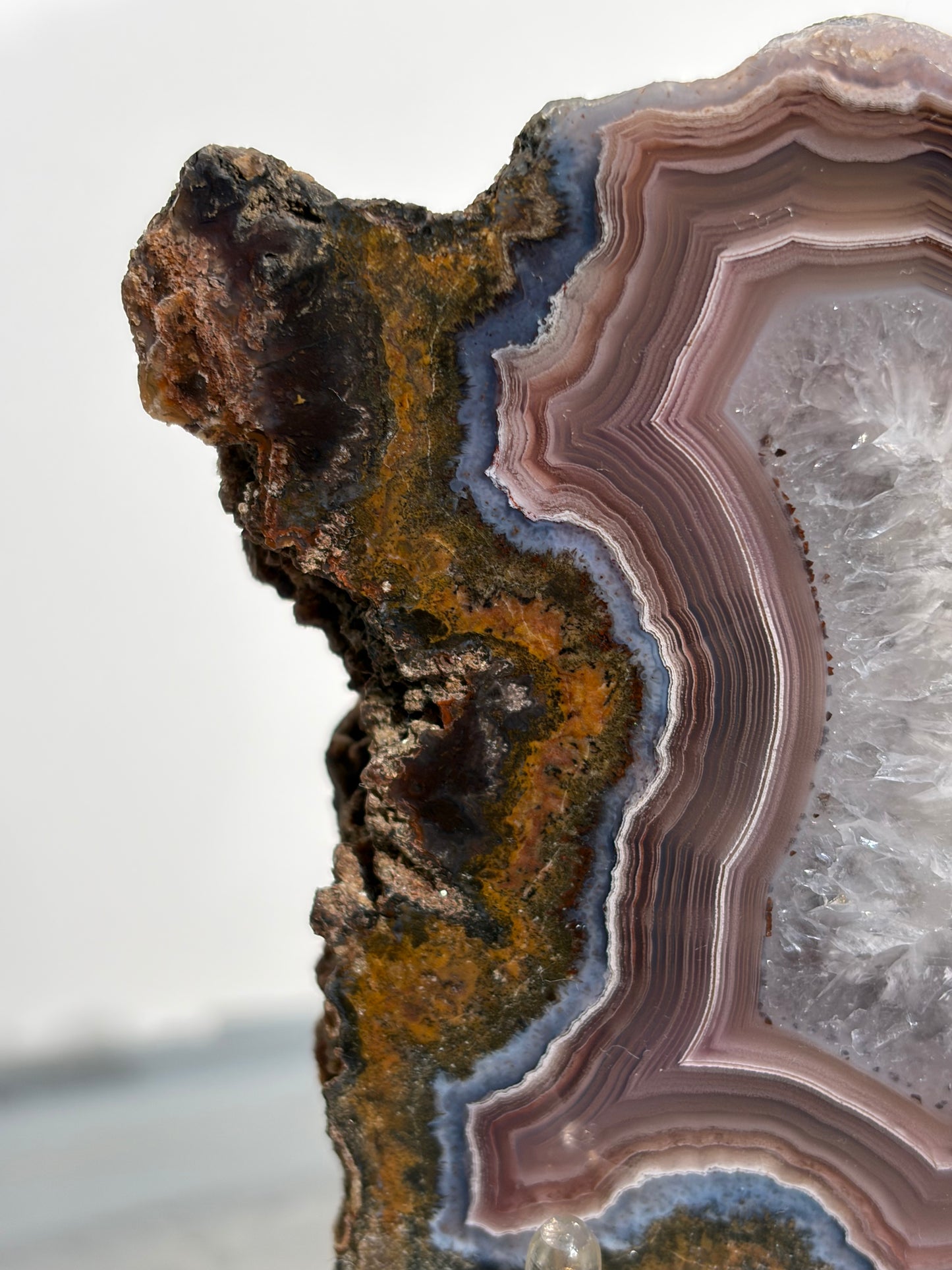 "Cosmic Curtain" Mauve Laguna Agate Specimen with Sagenite Inclusions and Parallax Effect
