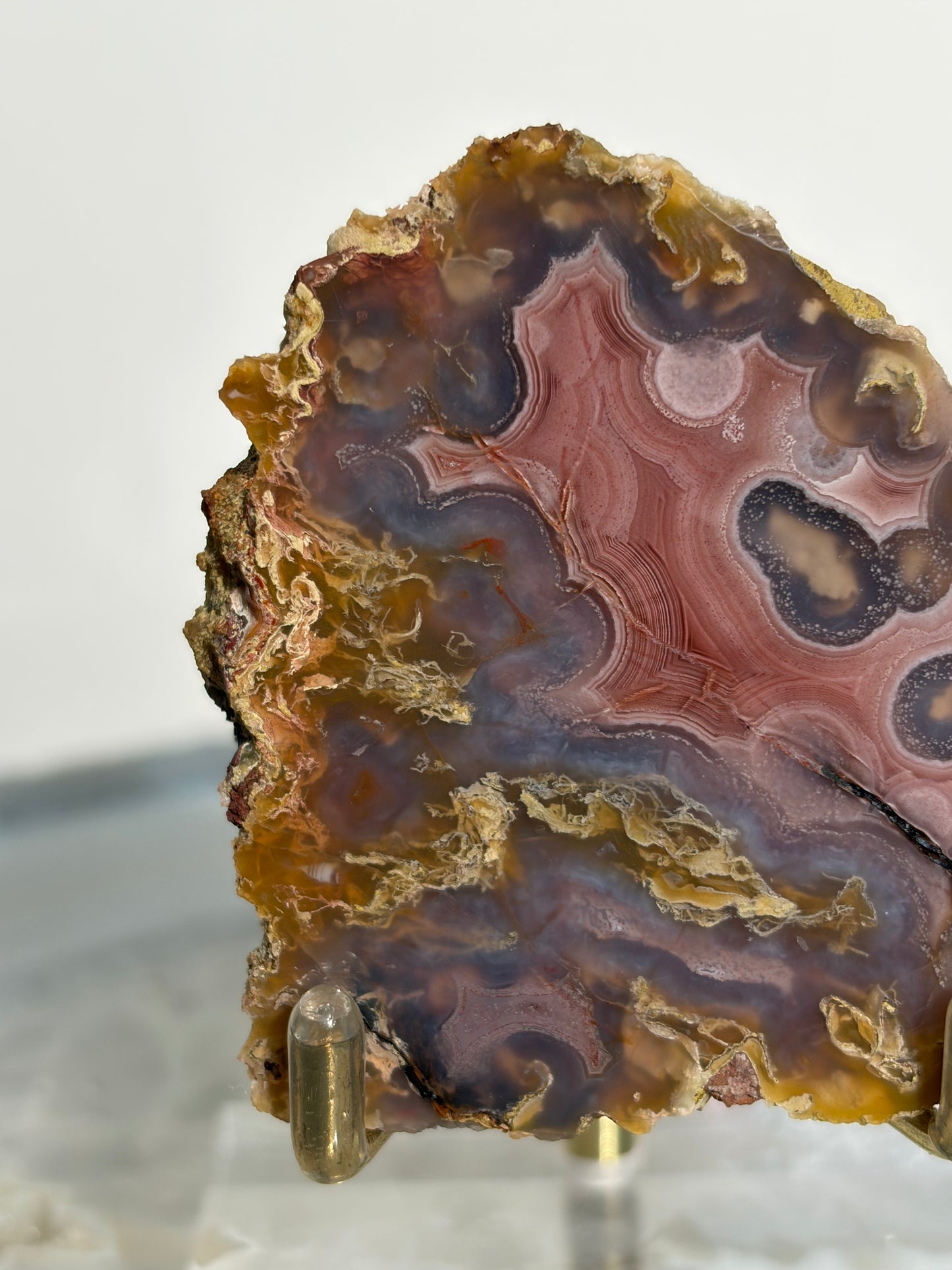 "Pink Lagoon" Laguna Agate Specimen with Green Moss Inclusions and Parallax Effect