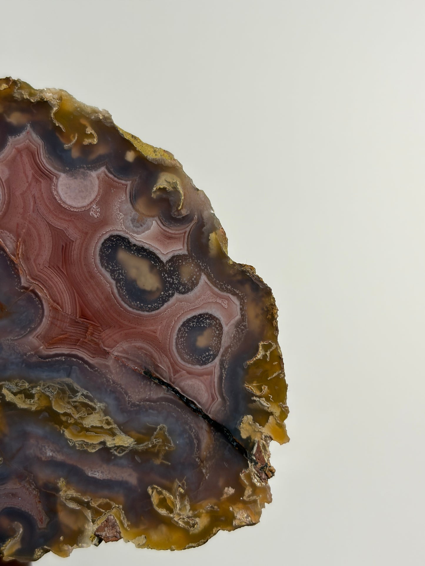 "Pink Lagoon" Laguna Agate Specimen with Green Moss Inclusions and Parallax Effect