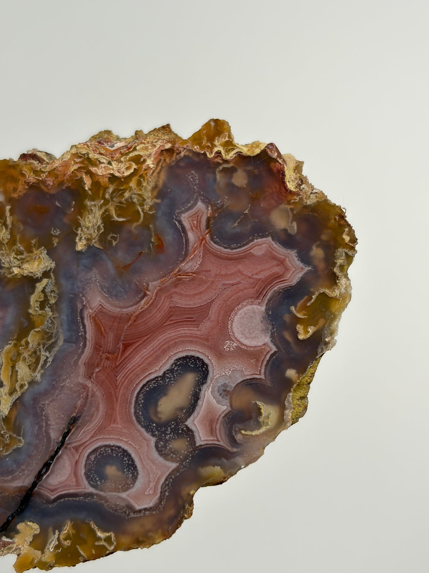 "Pink Lagoon" Laguna Agate Specimen with Green Moss Inclusions and Parallax Effect