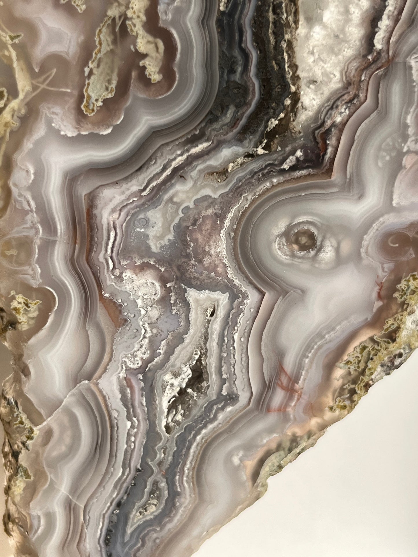 “Lemurian Garden” Lilac Agua Nueva Agate with Green Moss Inclusions and Parallax Effect Butterfly Pair on Stand