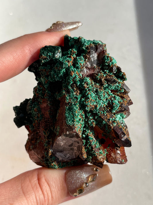 Malachite on Hematite Coated Quartz #F (Self-standing)