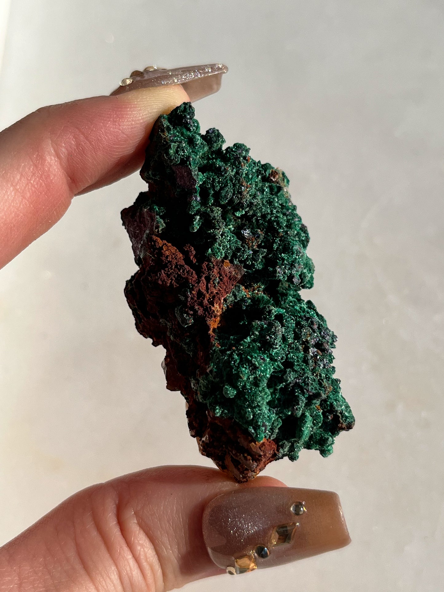 Malachite on Natural Aura Hematite Coated Quartz #K