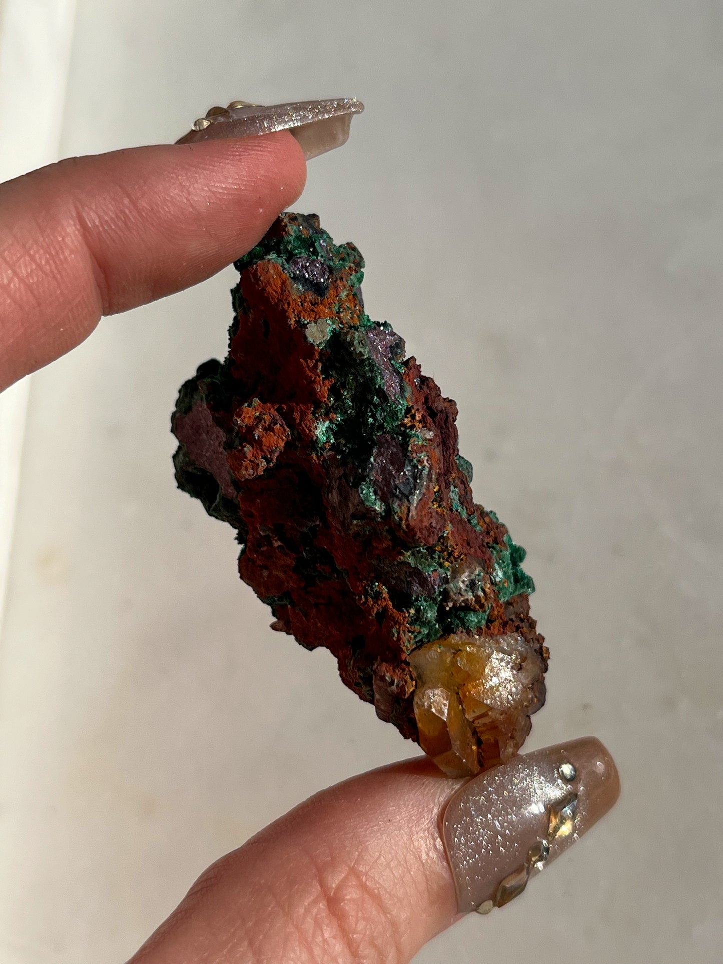 Malachite on Natural Aura Hematite Coated Quartz #K