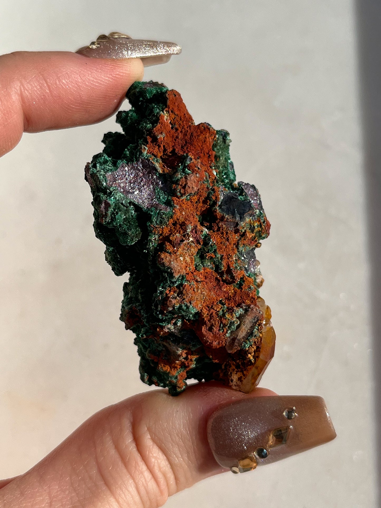 Malachite on Natural Aura Hematite Coated Quartz #K