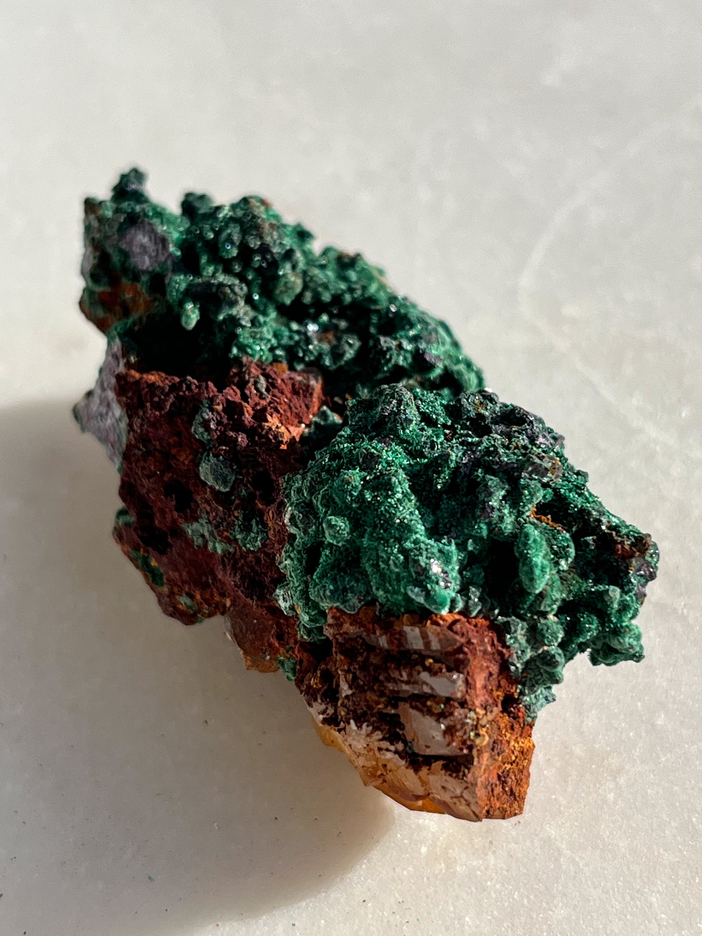 Malachite on Natural Aura Hematite Coated Quartz #K