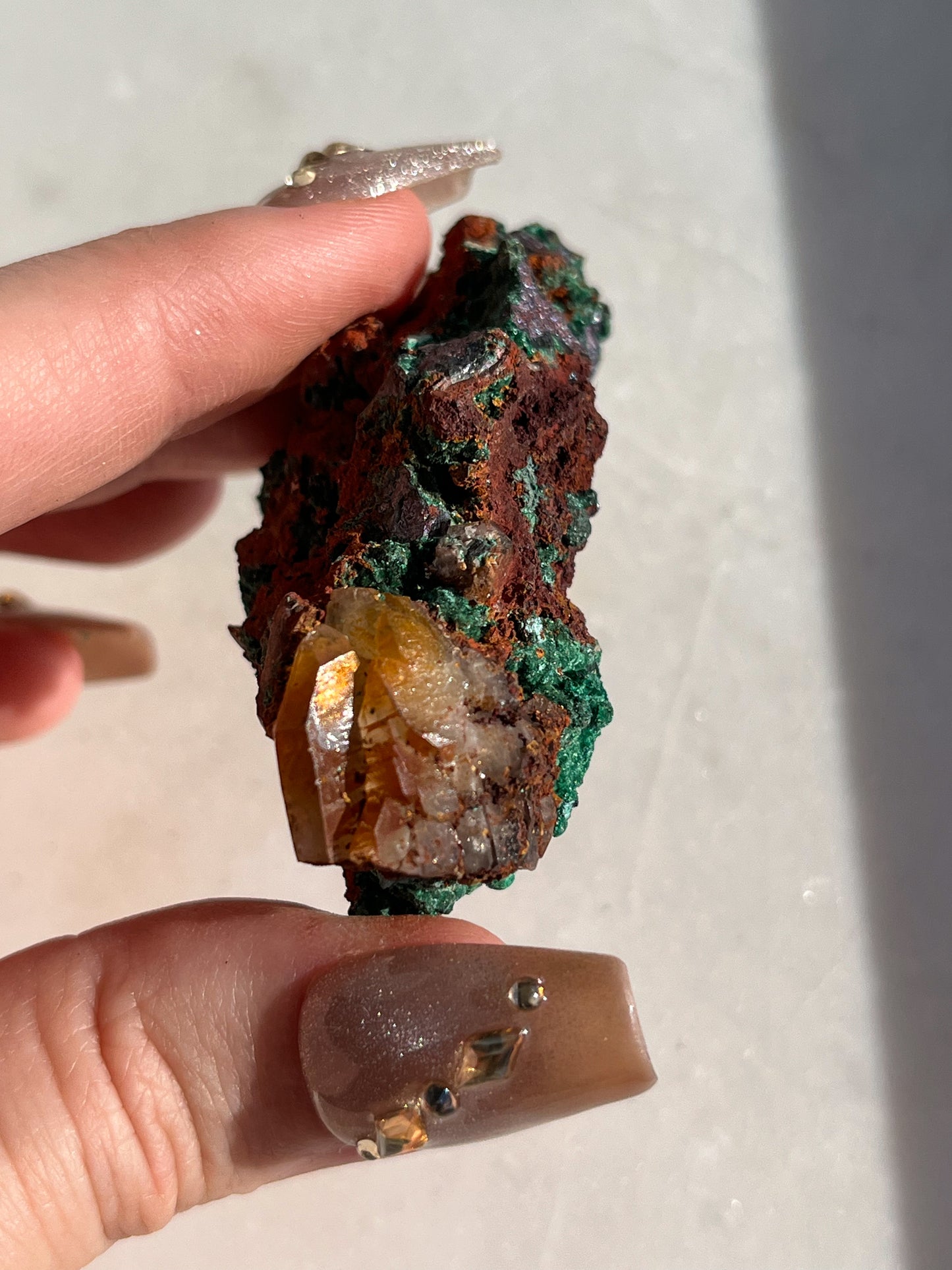 Malachite on Natural Aura Hematite Coated Quartz #K