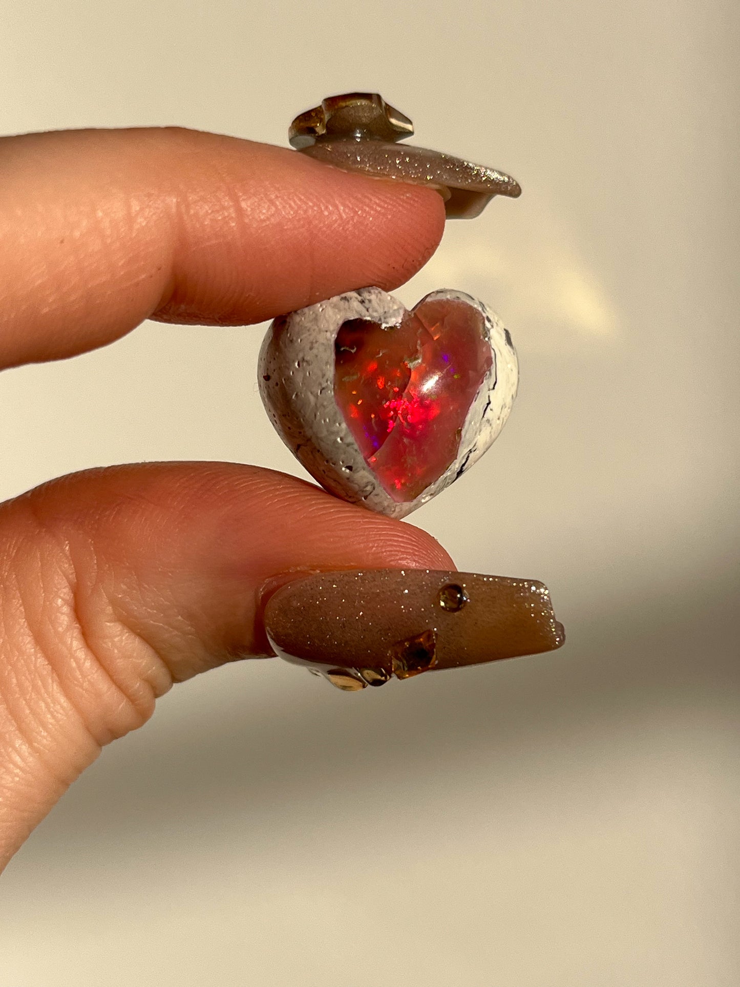 Mexican Fire Opal Heart Carving w/ Dendritic Inclusions #24