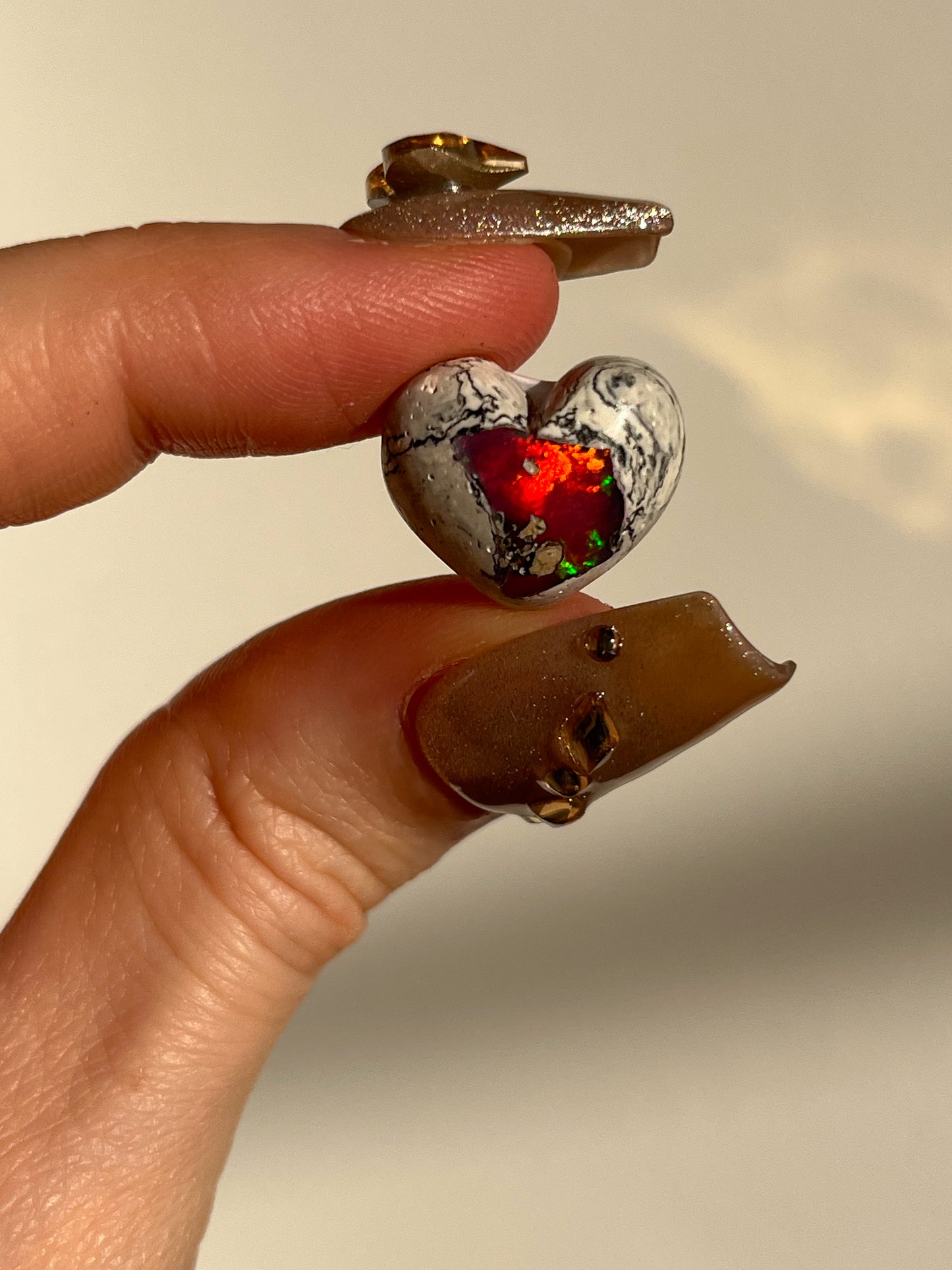 Mexican Fire Opal Heart Carving w/ Dendritic Inclusions #25